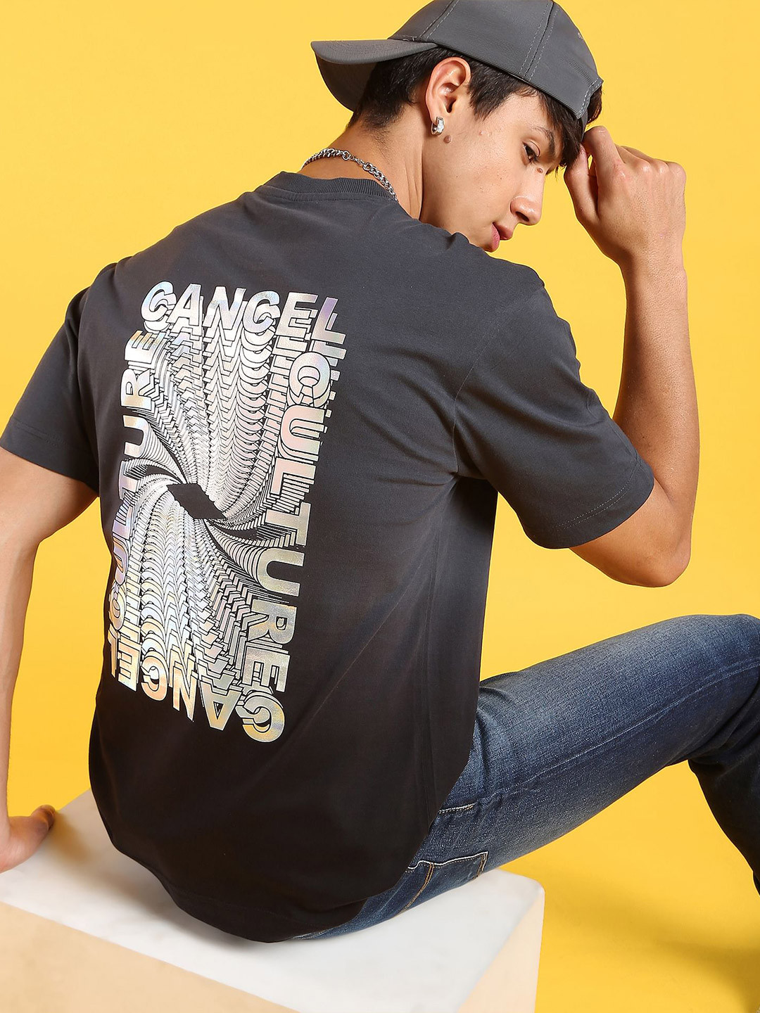 Flying Machine Holographic Print Ombre Oversized T-Shirt