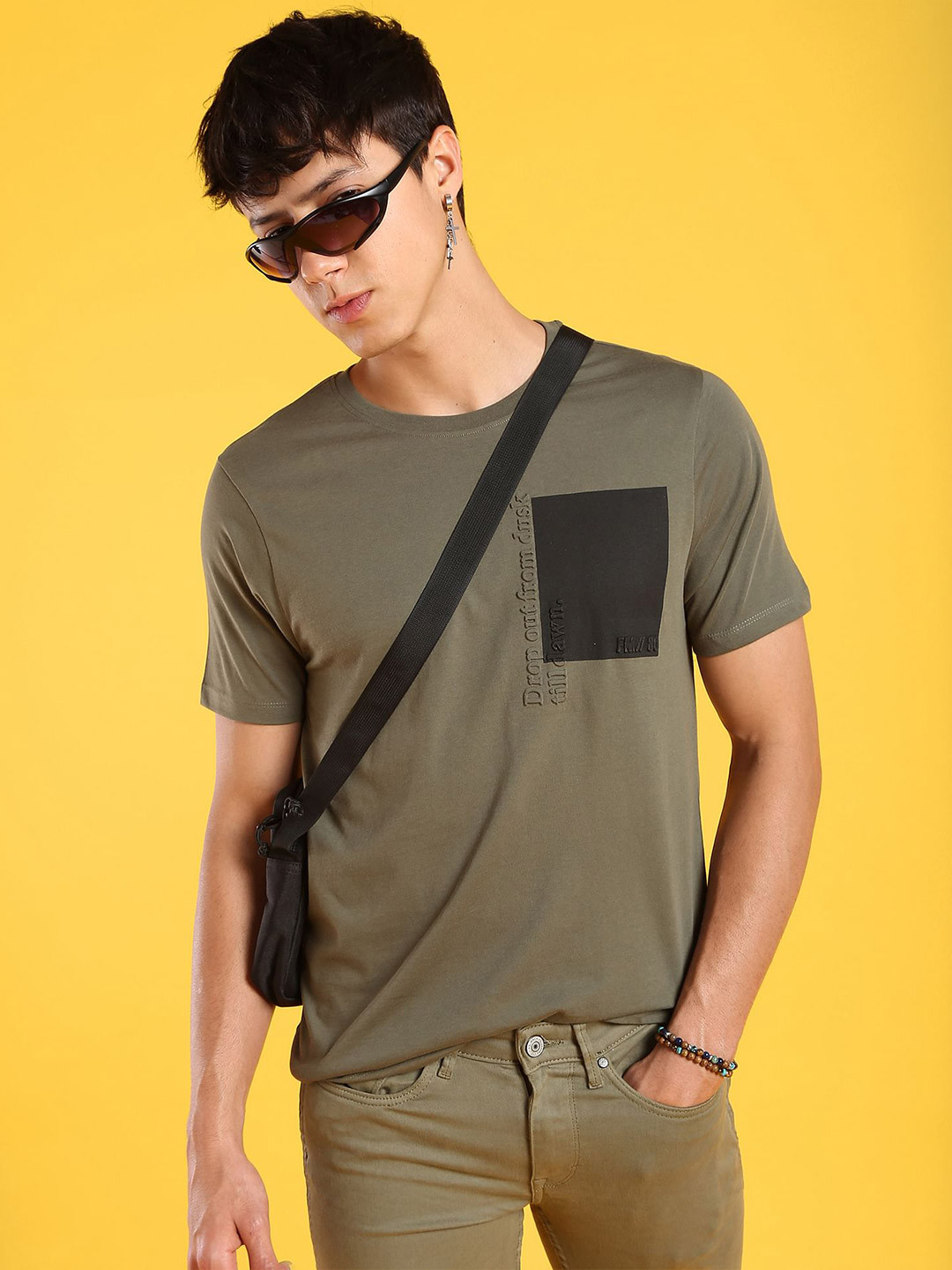 Flying Machine Cotton Graphic Embossed Regular Fit T-Shirt