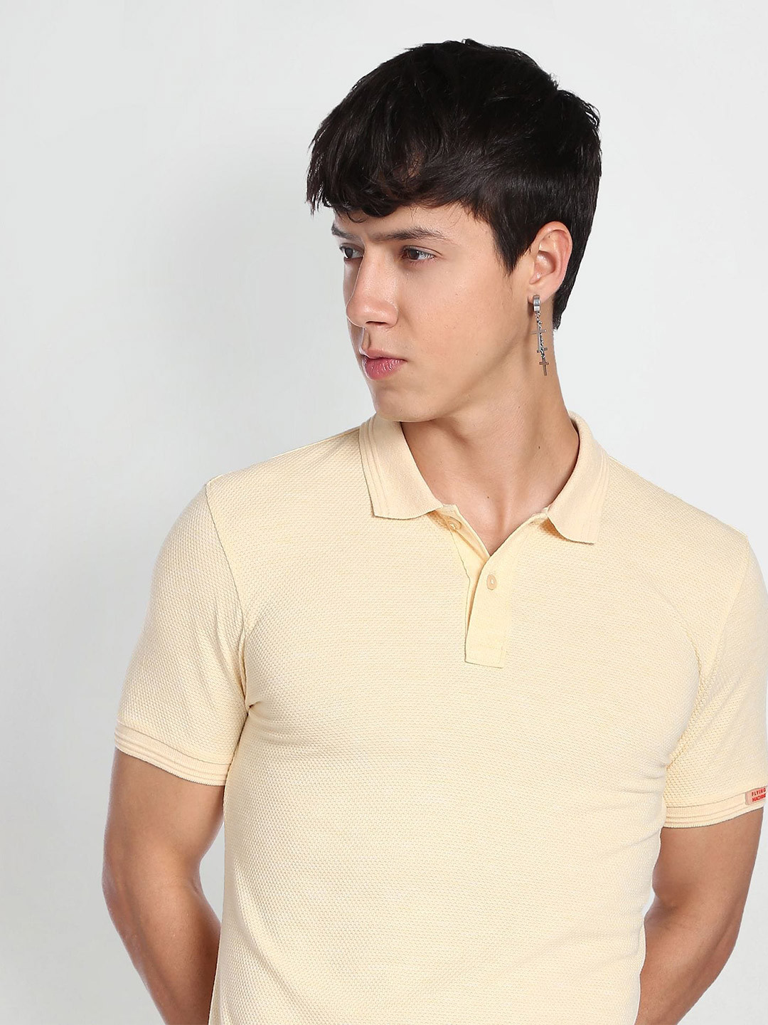 Flying Machine Jacquard Pique Solid Polo Shirt