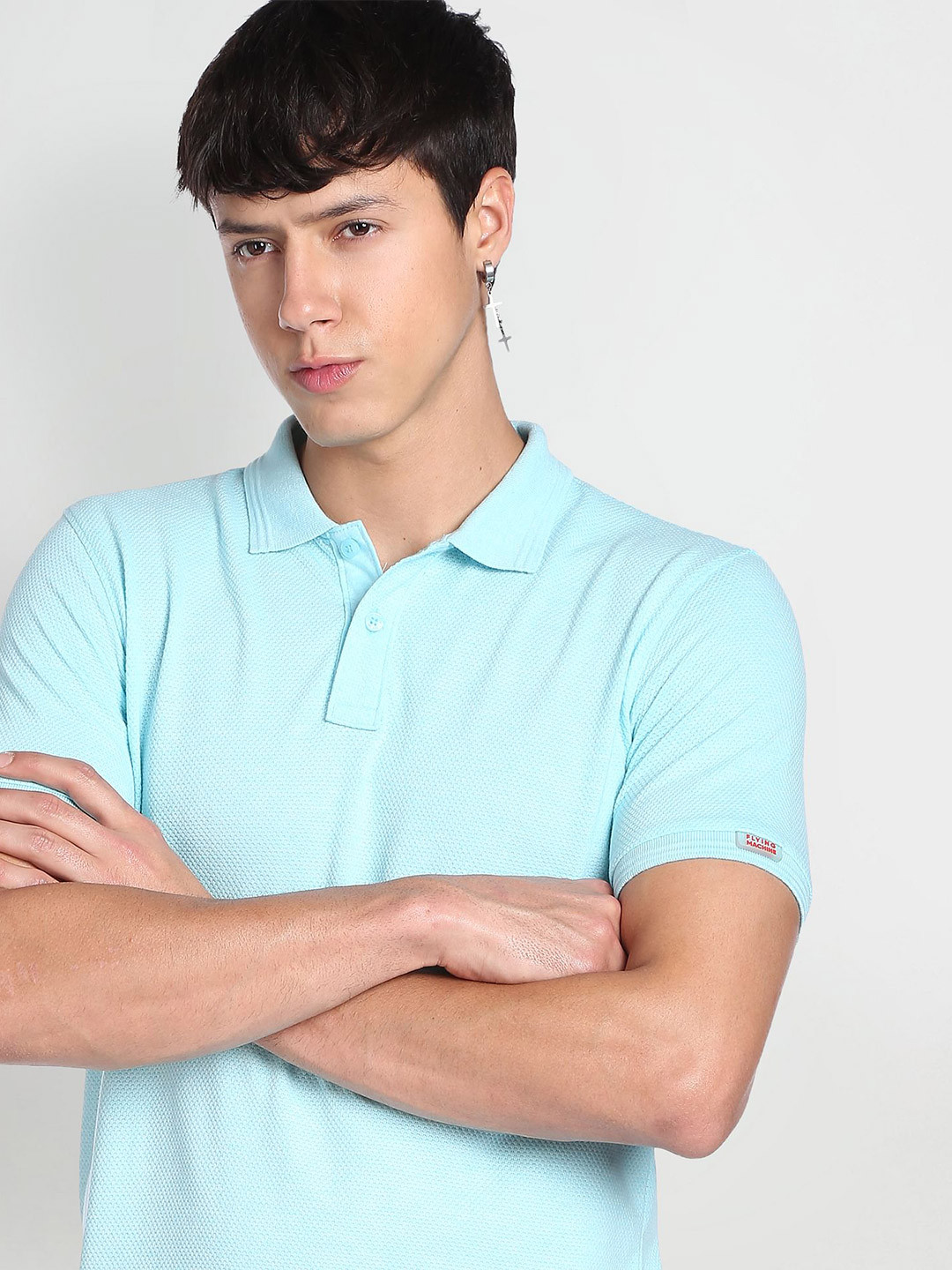 Flying Machine Jacquard Pique Solid Polo Shirt