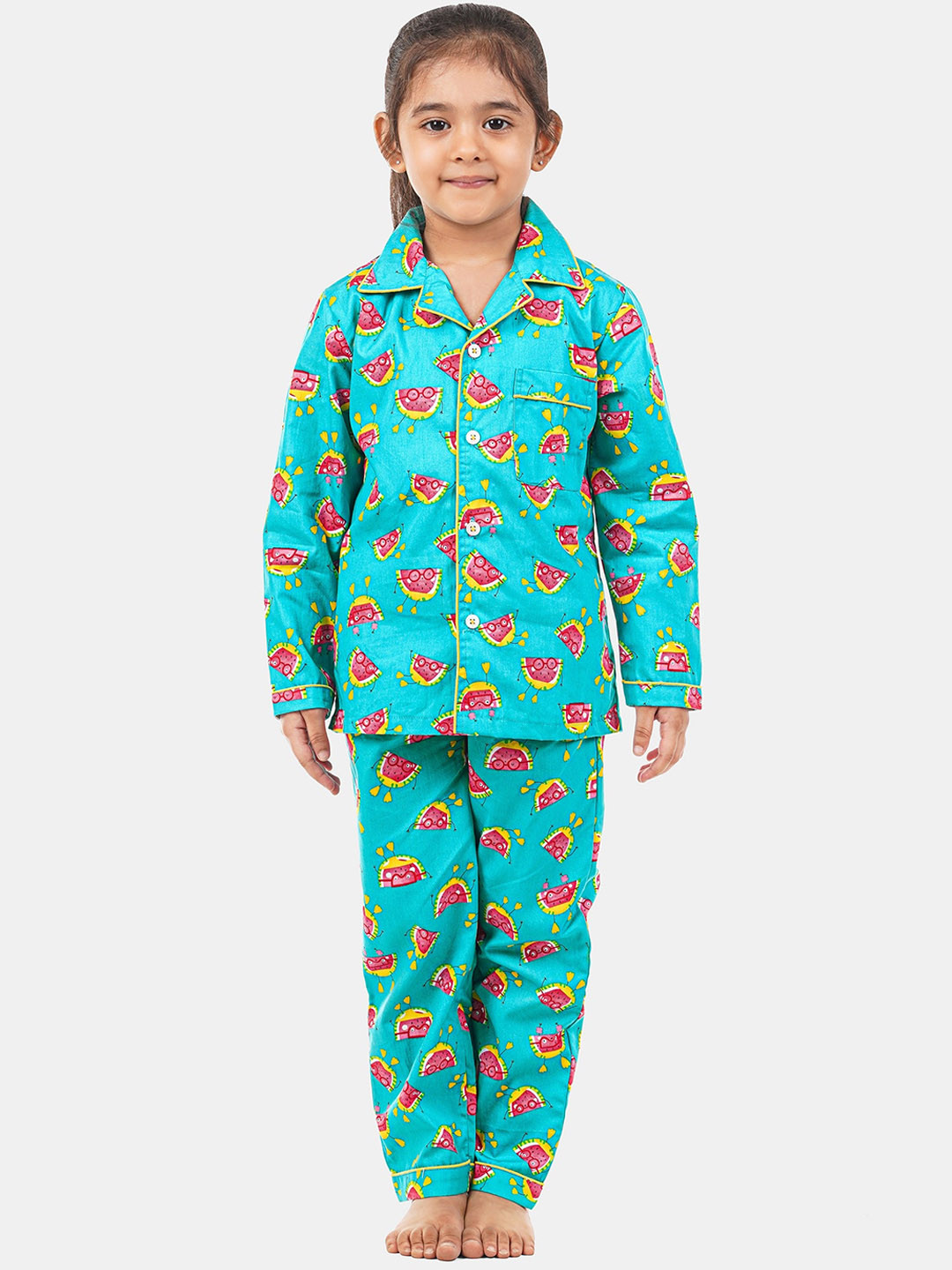 Hippodrome Kids Blue Watermelon Mojito Printed Cotton Full Sleeves Night Suit