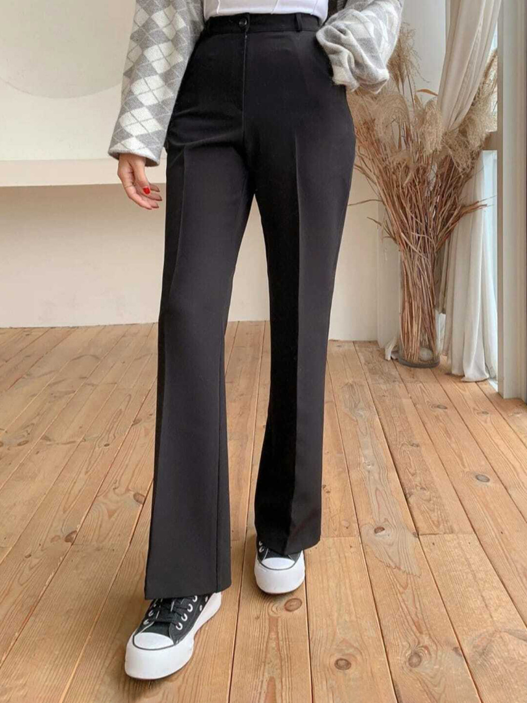 Next One Women Classic Loose Fit Bootcut High-Rise Easy Wash Trousers
