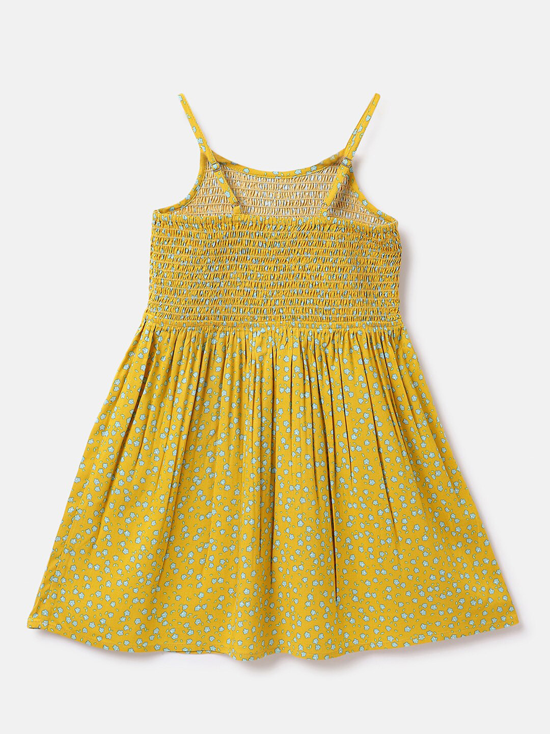 United Colors of Benetton Girls Floral Printed Shoulder Strap Smocked Fit & Flare Dress