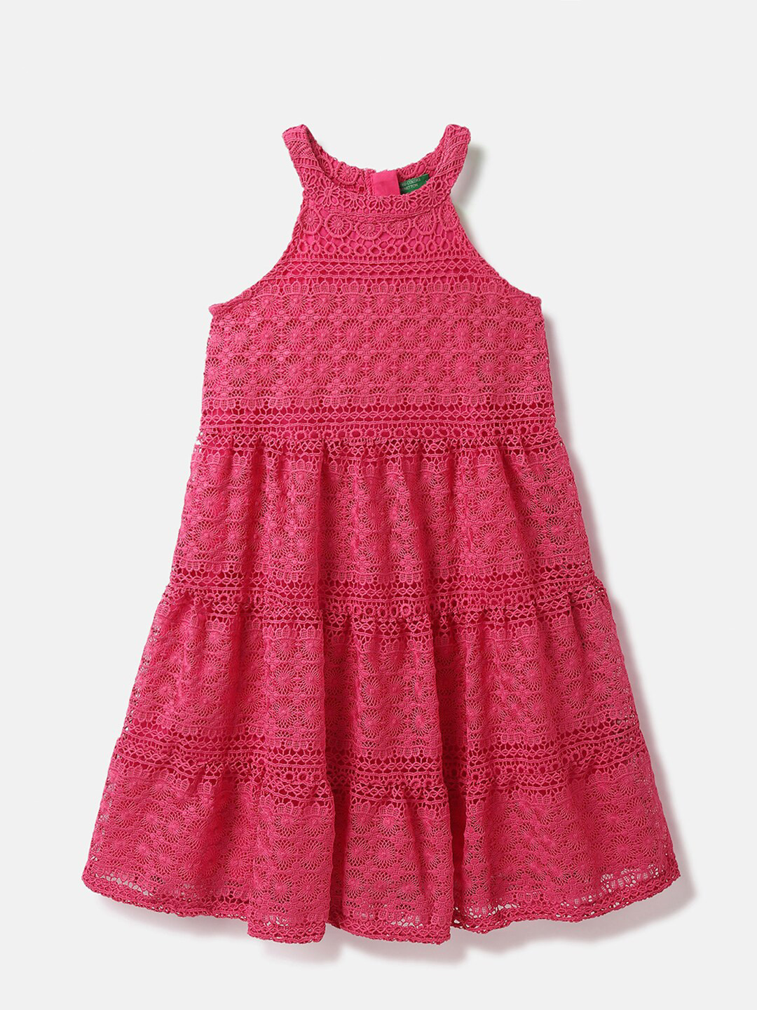 United Colors of Benetton Halter Neck Self Design Lace-Up Cotton A-Line Dress