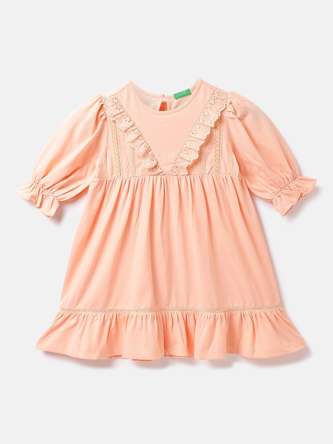 United Colors of Benetton Flounce Ruffles A-Line Cotton Dress