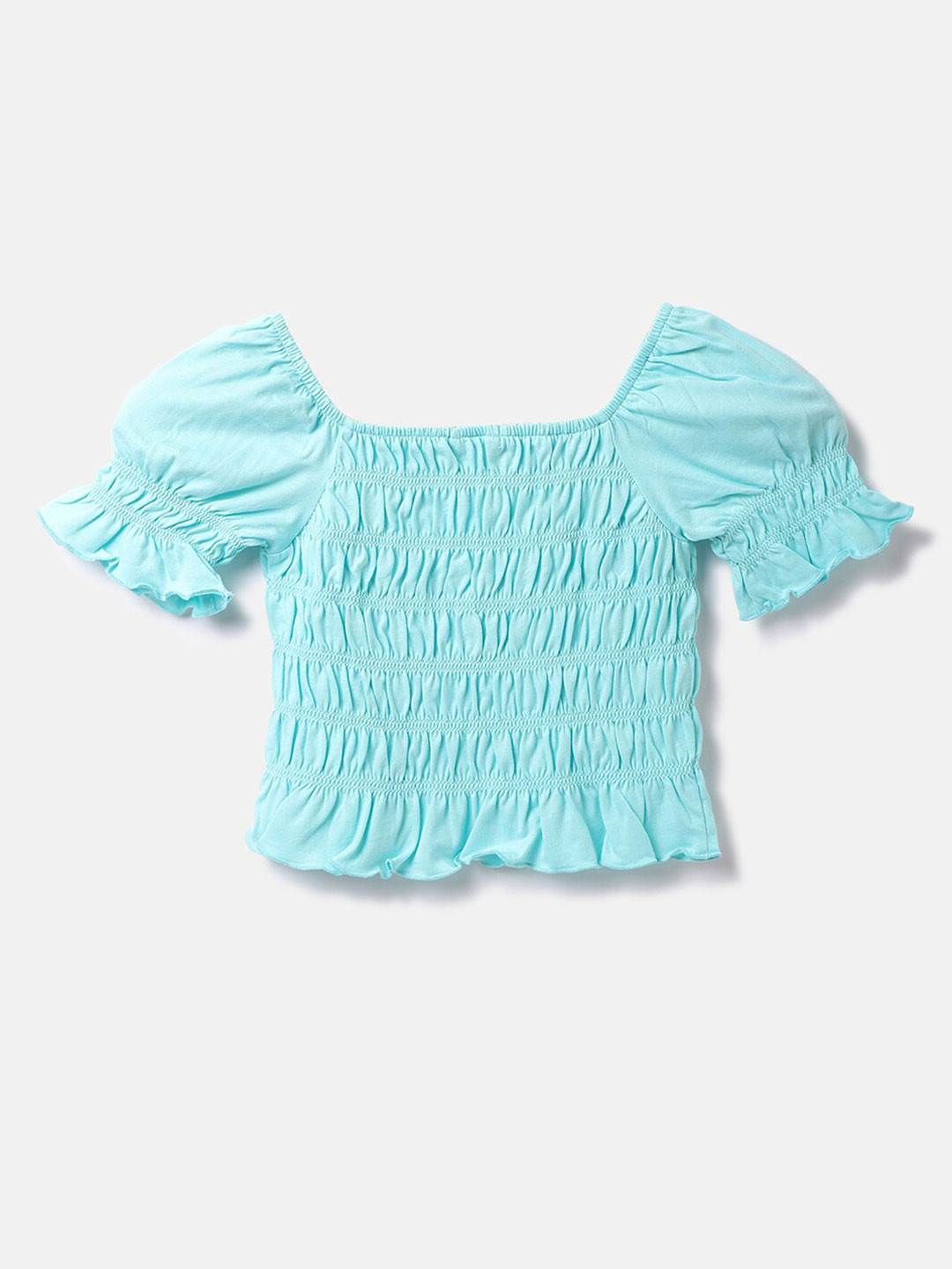 United Colors of Benetton Square Neck Smocking Puff Sleeves Cotton Top