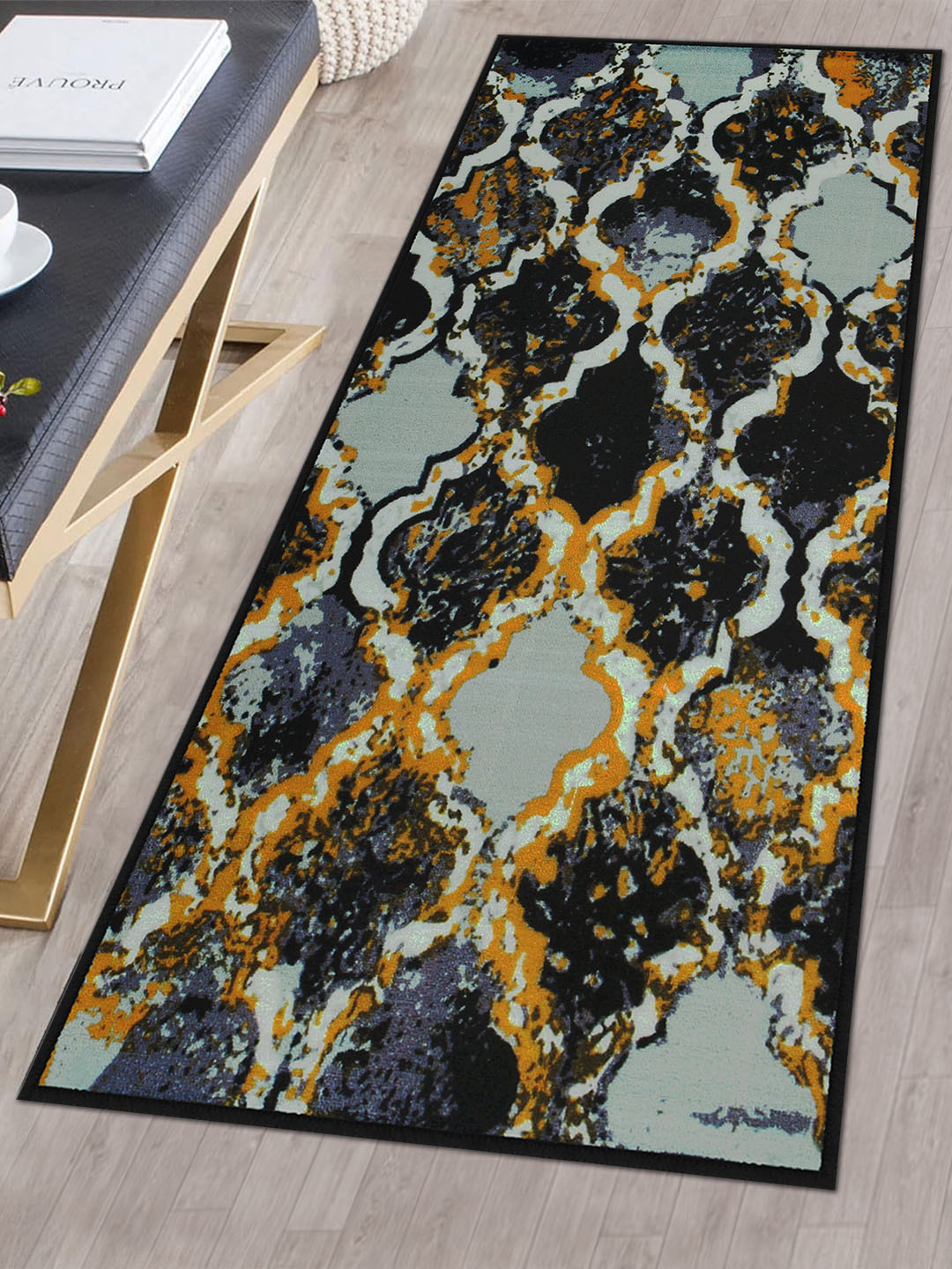 Story@home Grey & Blue Printed Anti-Skid Floor Carpet