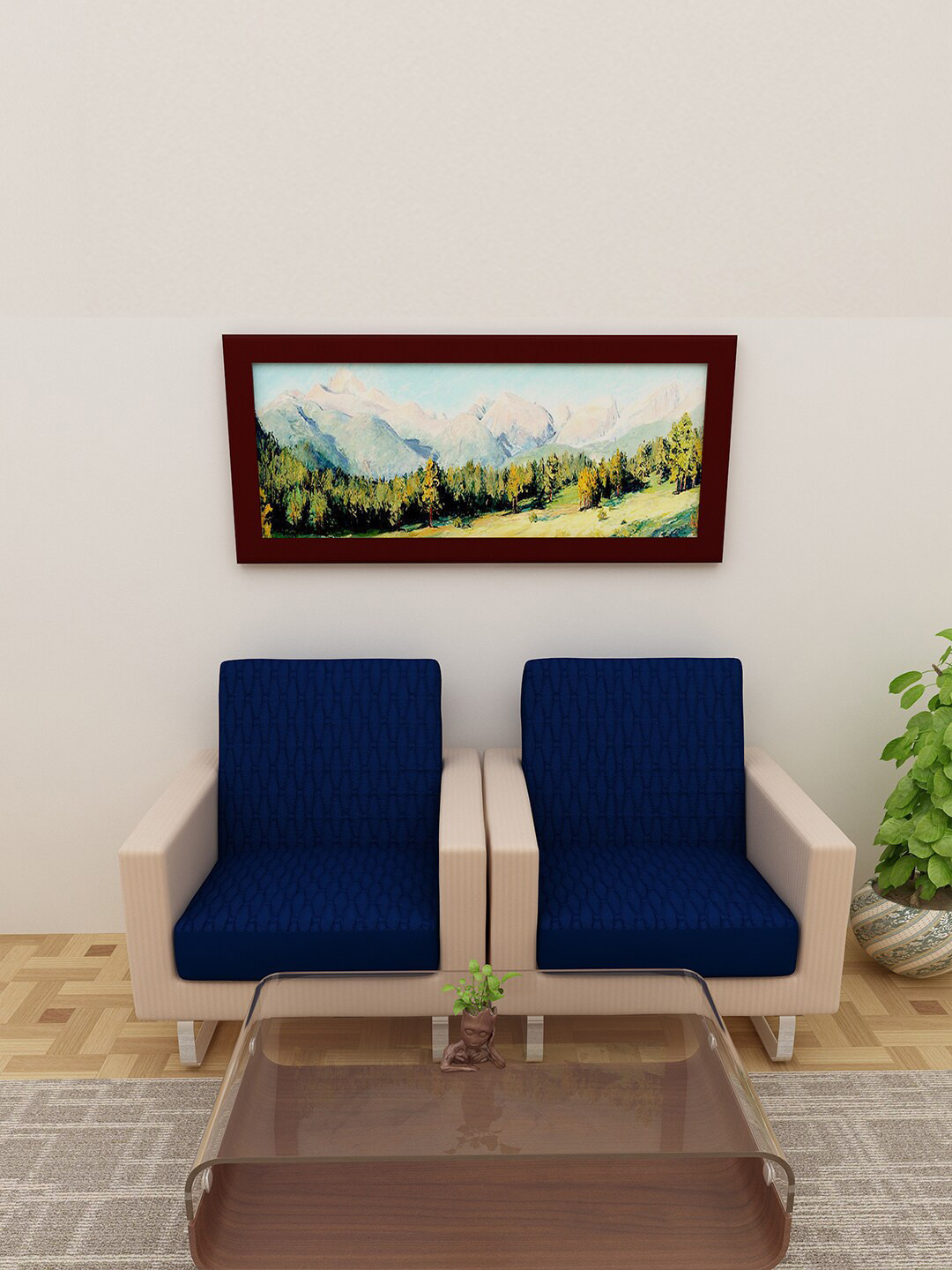 DREAM CARE 4-Pcs Navy Blue Self-Designed 2-Seater Waterproof Stretchable Sofa Seat Protector