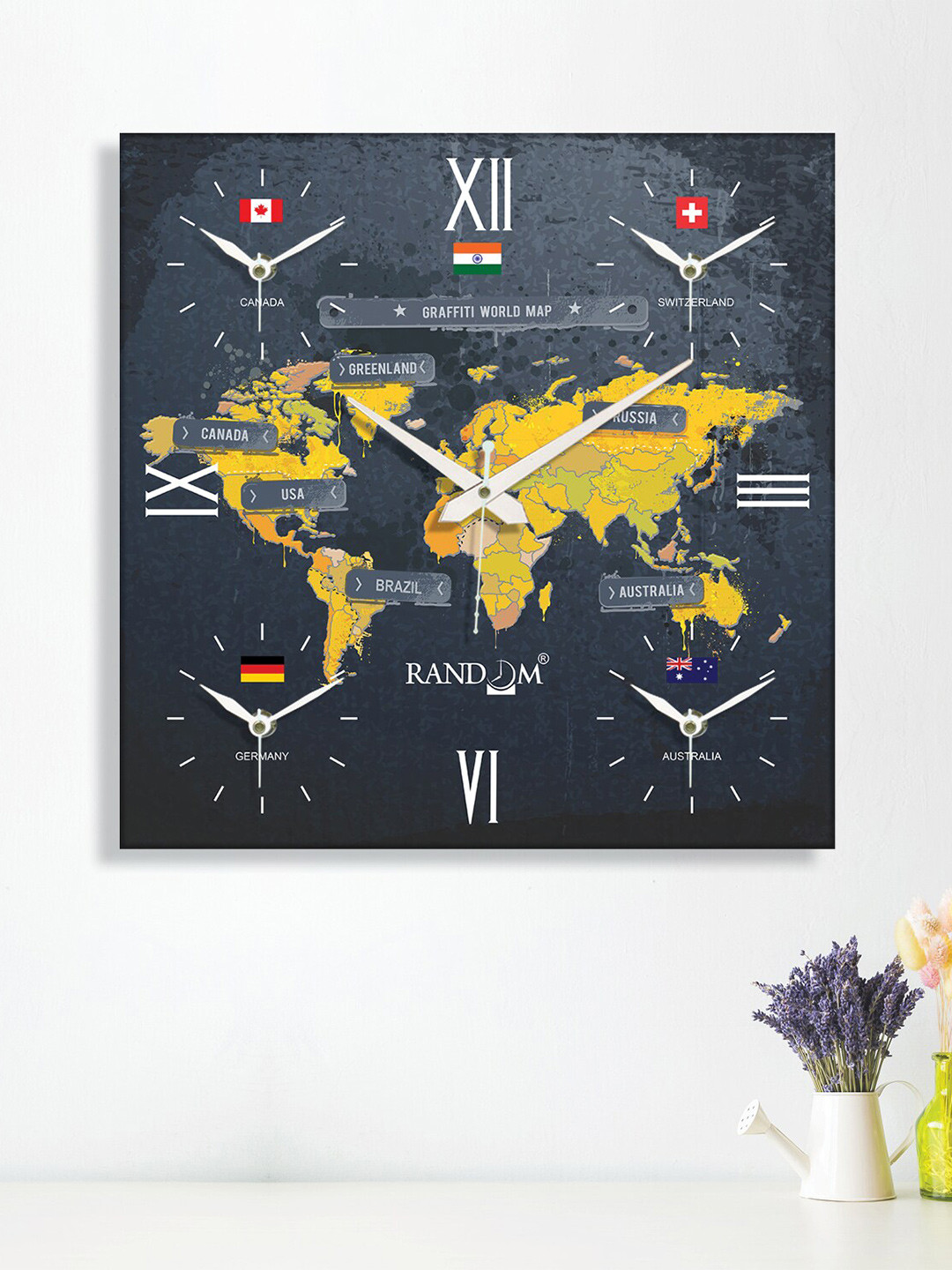 RANDOM Black & Yellow Printed Contemporary Wall Clock