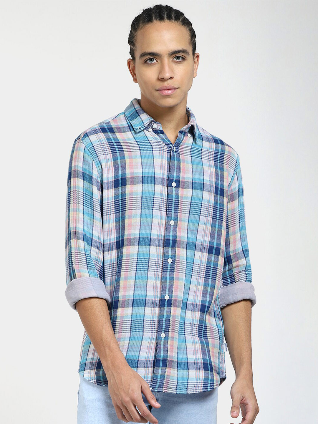 Jack & Jones Button Down Collar Tartan Checked Cotton Casual Shirt