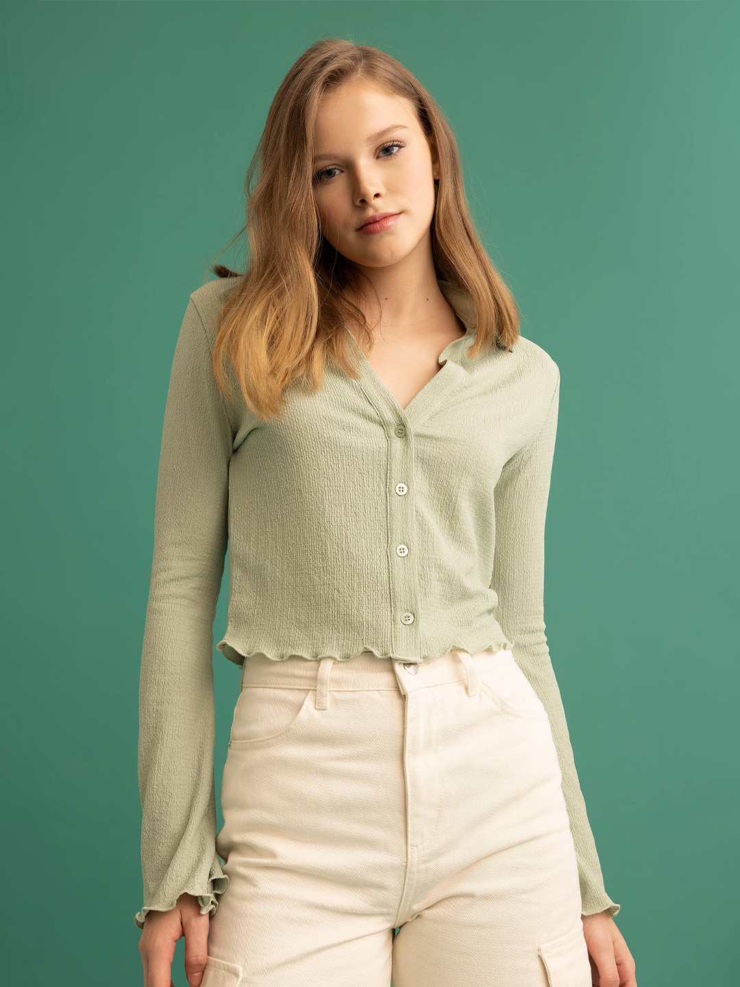 DeFacto Self Design Casual Shirt