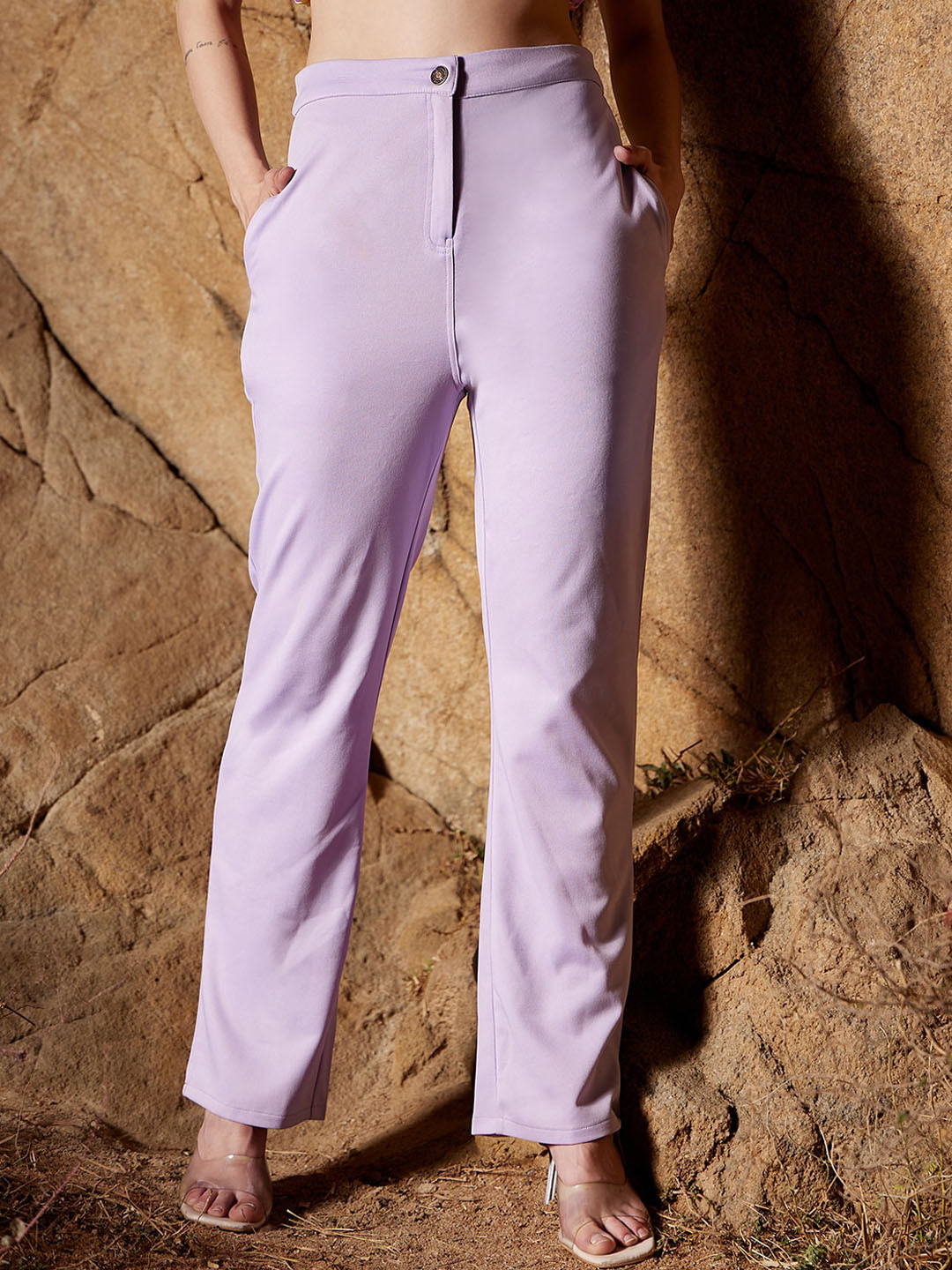 Athena Women Lavender Original Straight Fit Easy Wash Trousers