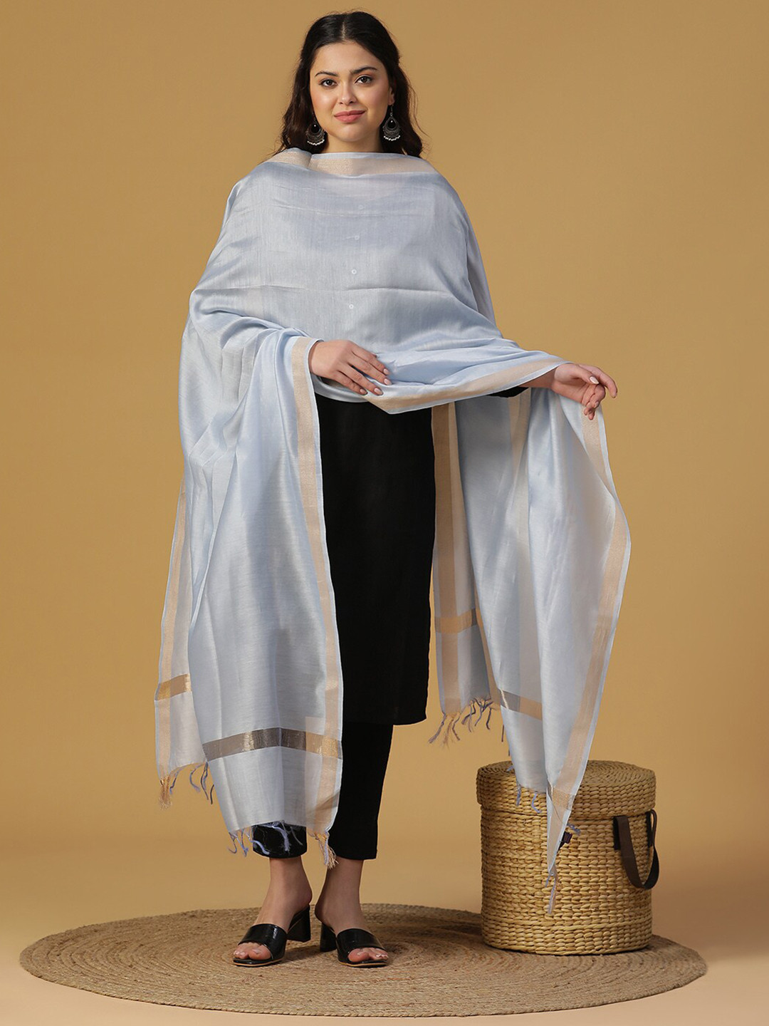 SHINGORA Cotton Silk Dobby Dupatta with Zari