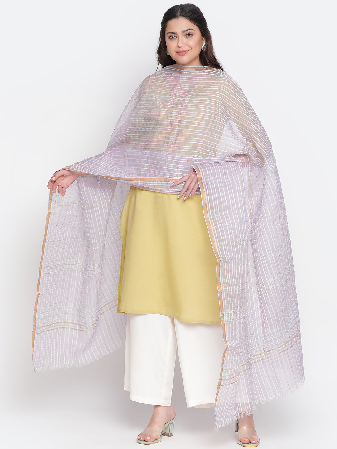 SHINGORA Checked Silk Tencel Dupatta with Zari