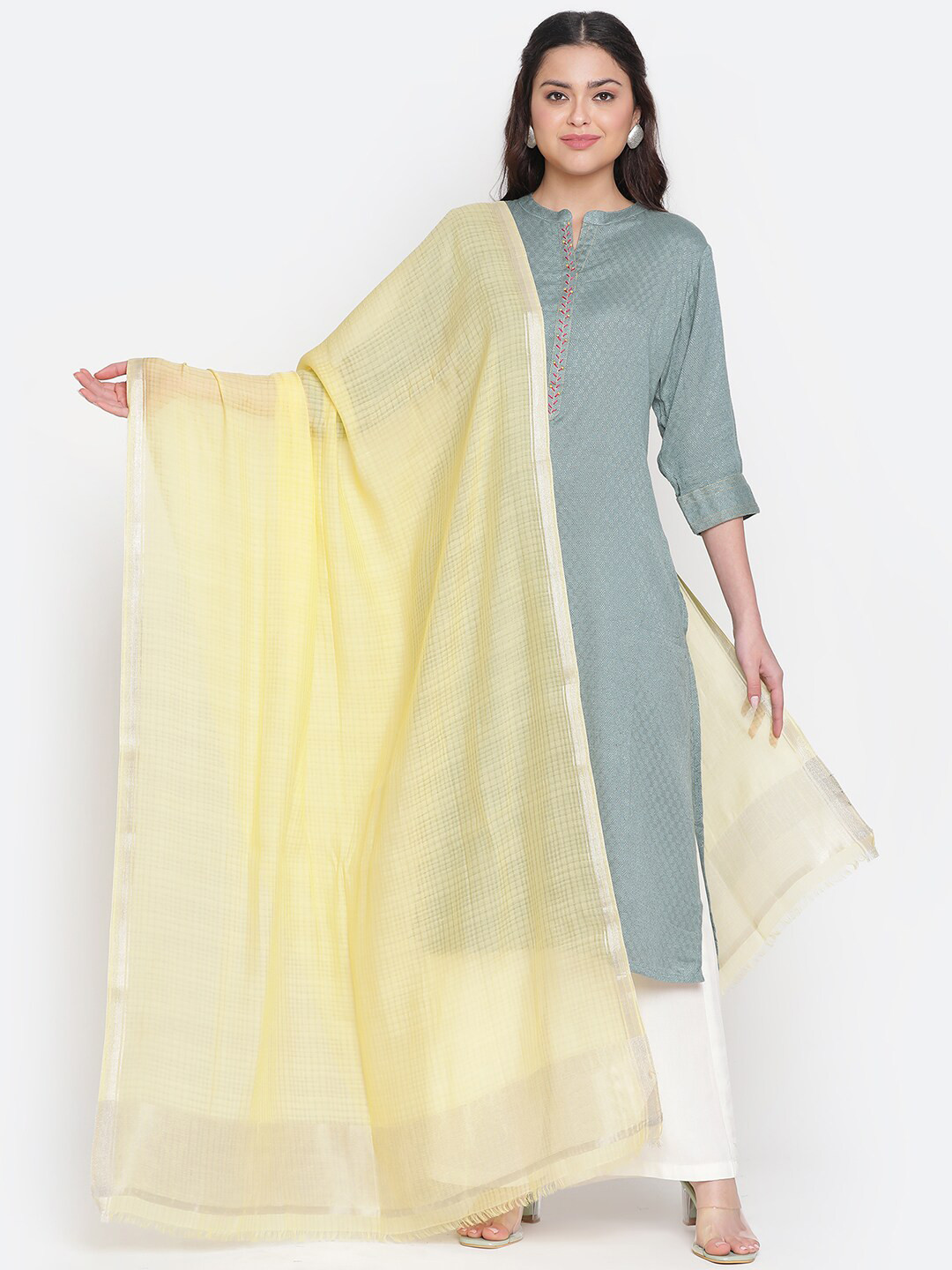 SHINGORA Checked Silk Tencel Dupatta