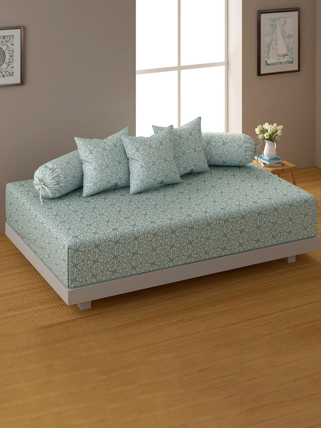 Swayam Ananda 6PCs Green Bazaar Moroccan Motif 210TC Pure Cotton Diwan Set