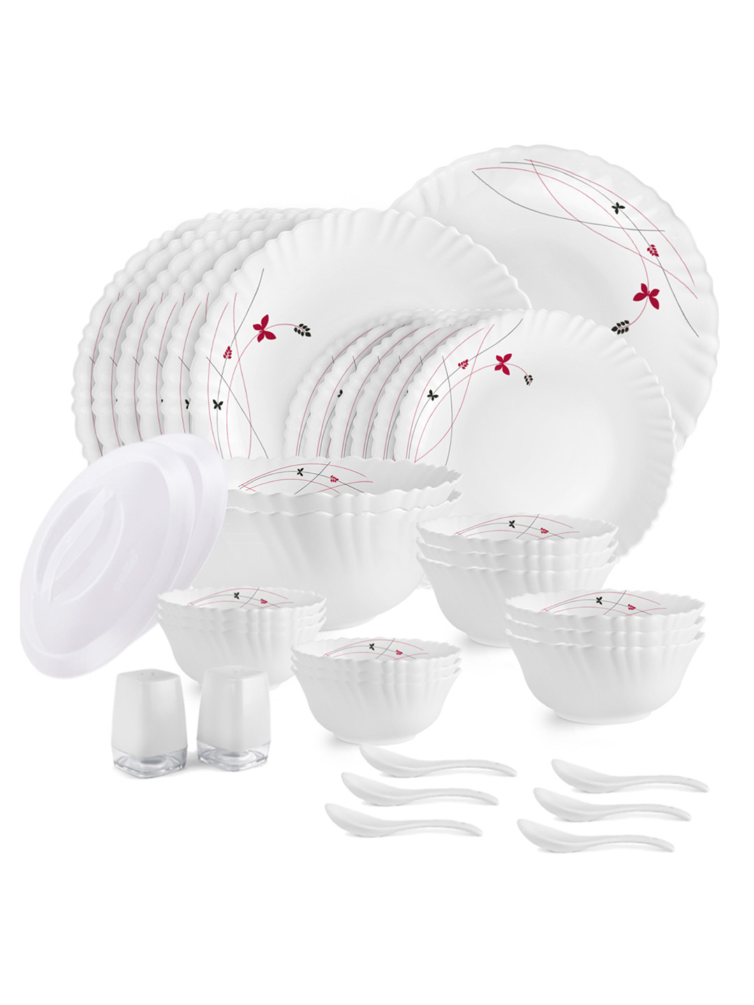 Cello Lush Fiesta Dazzle Series Opalware White Leaf Microwave Safe 37 Piece Dinner Set