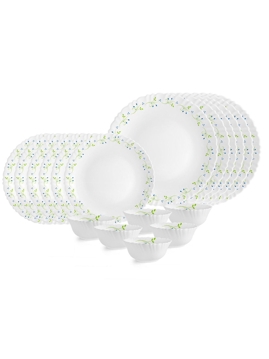 Cello Tropical Lagoon Dazzle Series White Leaf Opalware Dishwasher and Microwave Safe 18 Piece Dinner Set