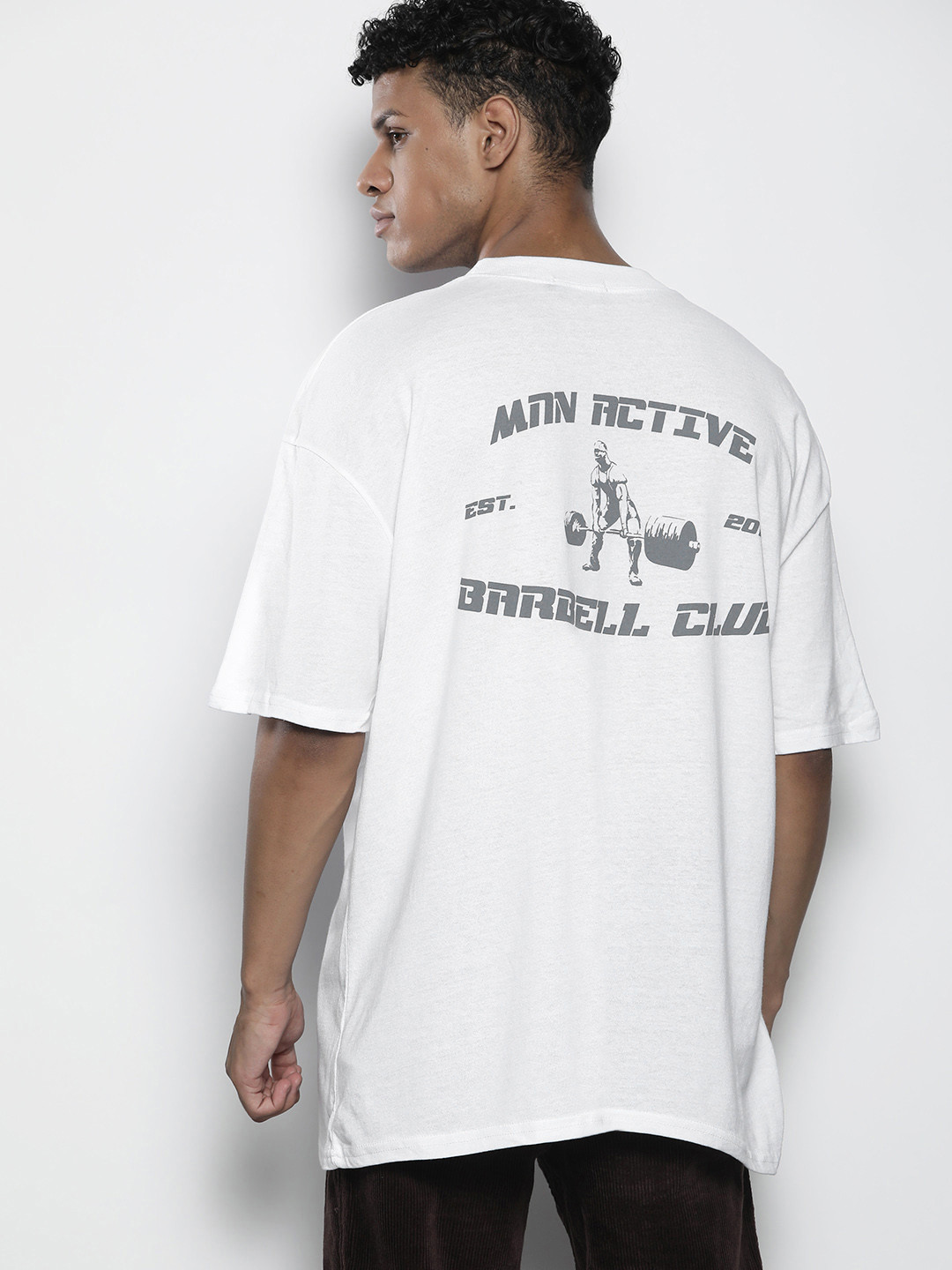 boohooMAN Pure Cotton Printed Back Drop-Shoulder Sleeves Oversized T-shirt