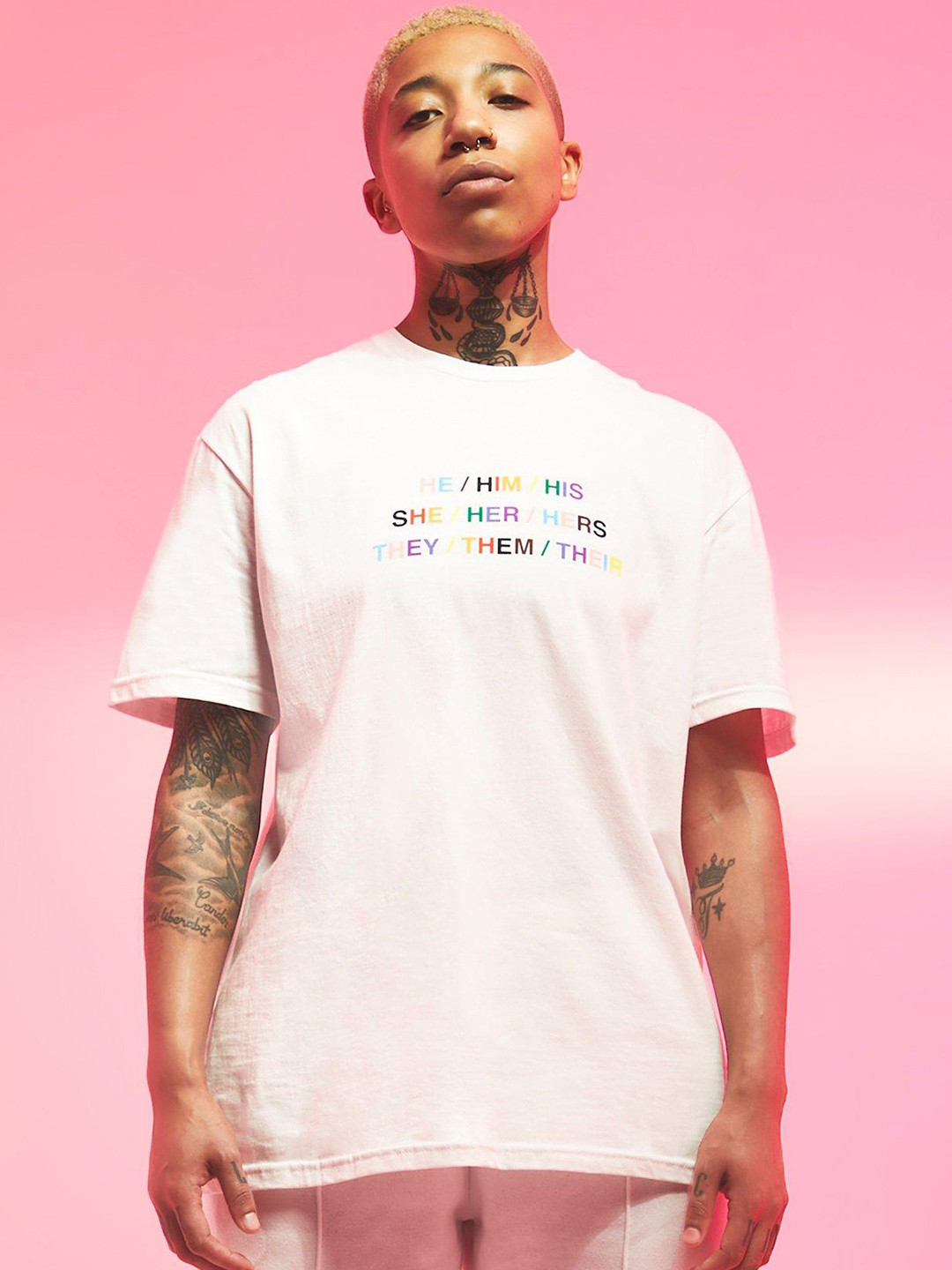 boohooMAN Pride Pronouns Printed Pure Cotton T-shirt