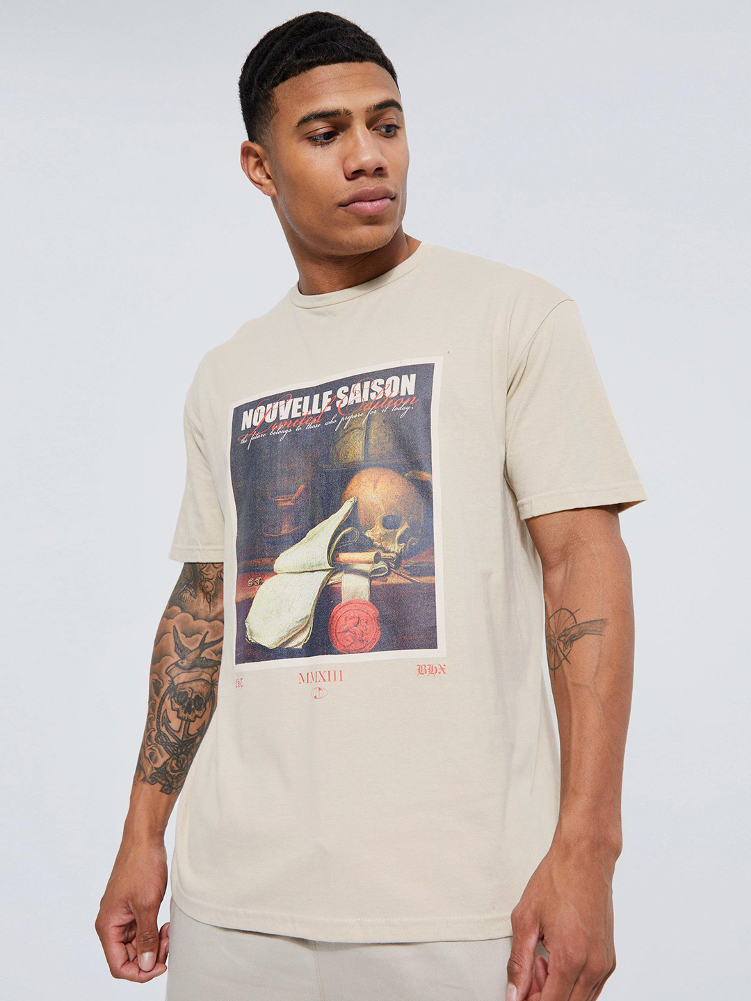 boohooMAN Oversized Typography Printed Drop-Shoulder Sleeves Pure Cotton T-shirt