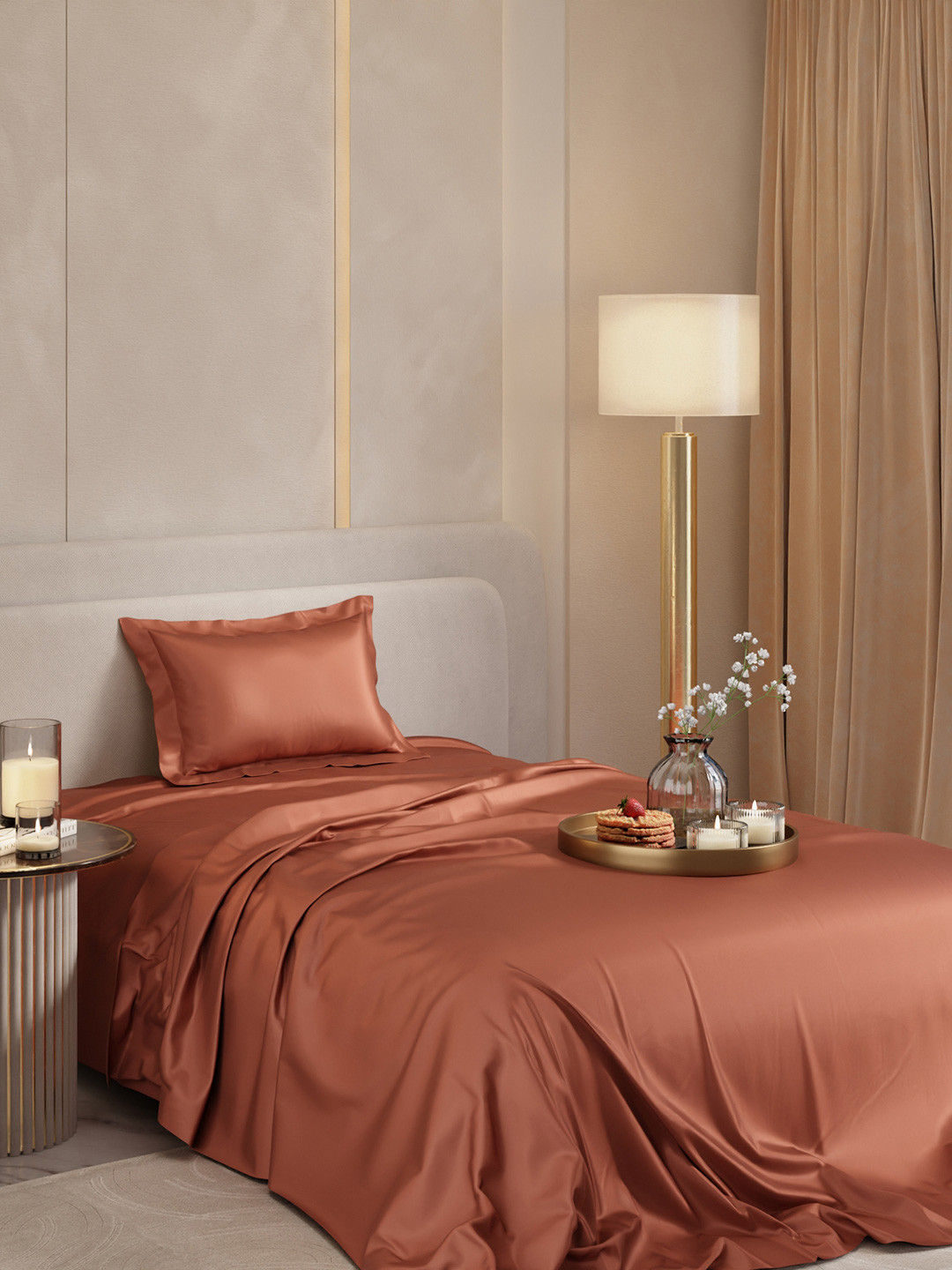 Stoa Paris Date Night Collection Caramel Sateen 300 TC Single Bedsheet -90 x 60 inches