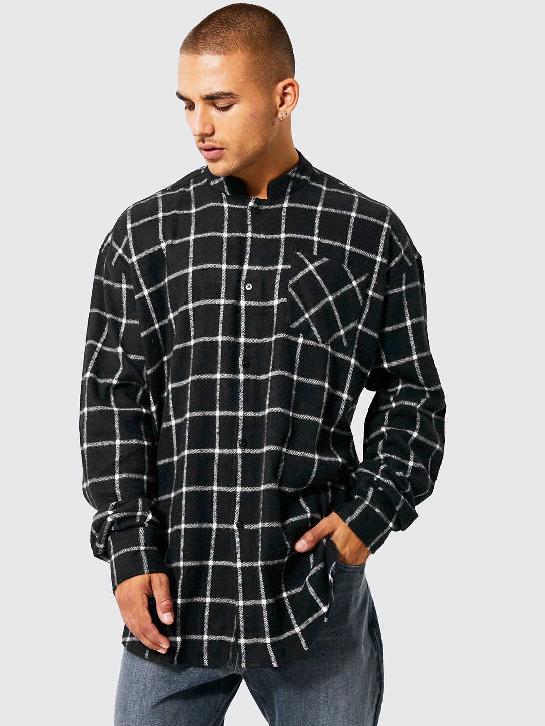 boohooMAN Checked Oversized Pure Cotton Casual Shirt