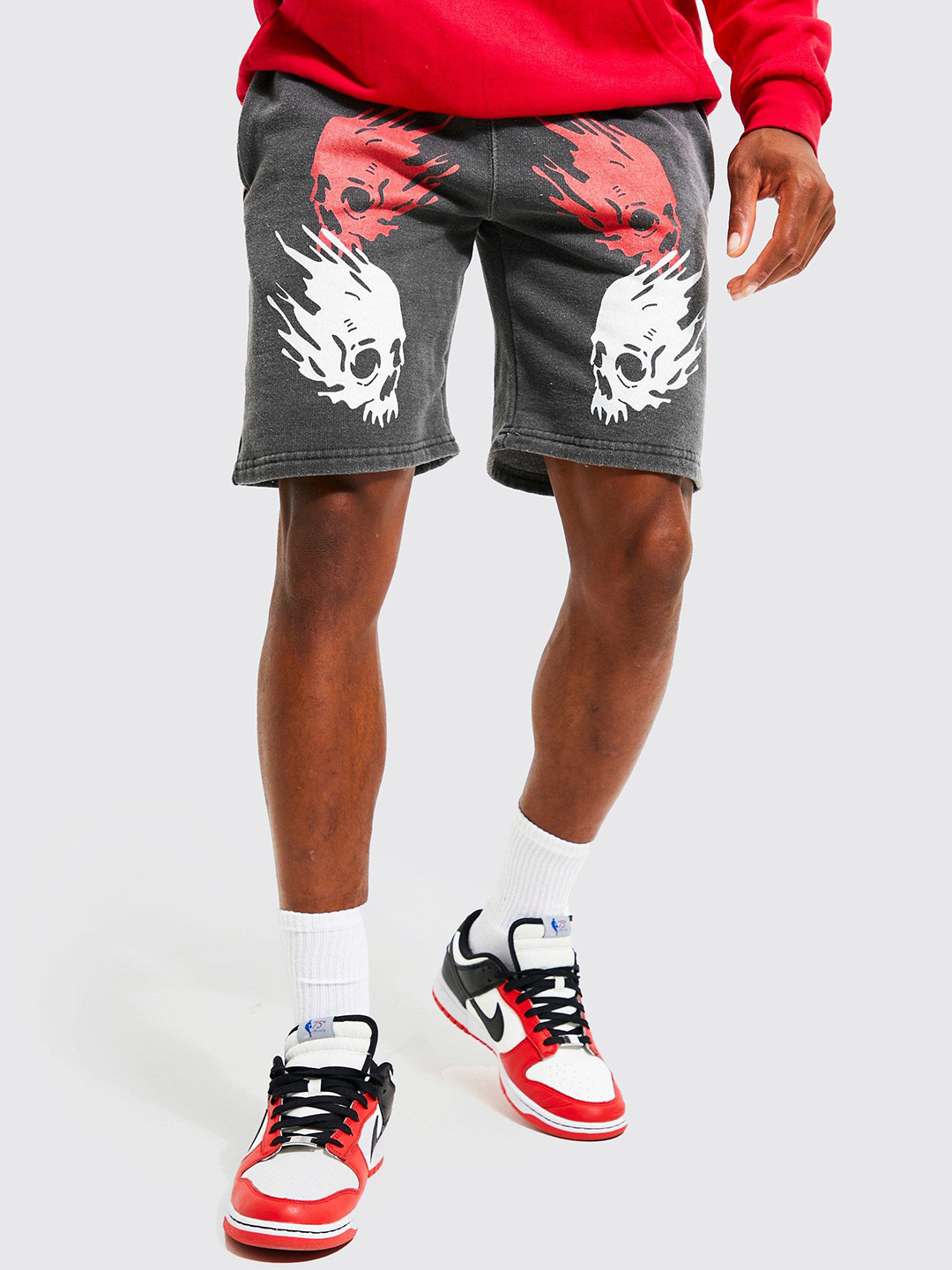 boohooMAN Slim Fit Graphic Jersey Shorts