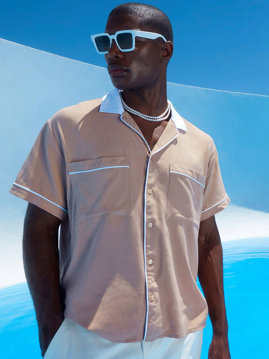 boohooMAN Boxy Contrast Piping Shirt