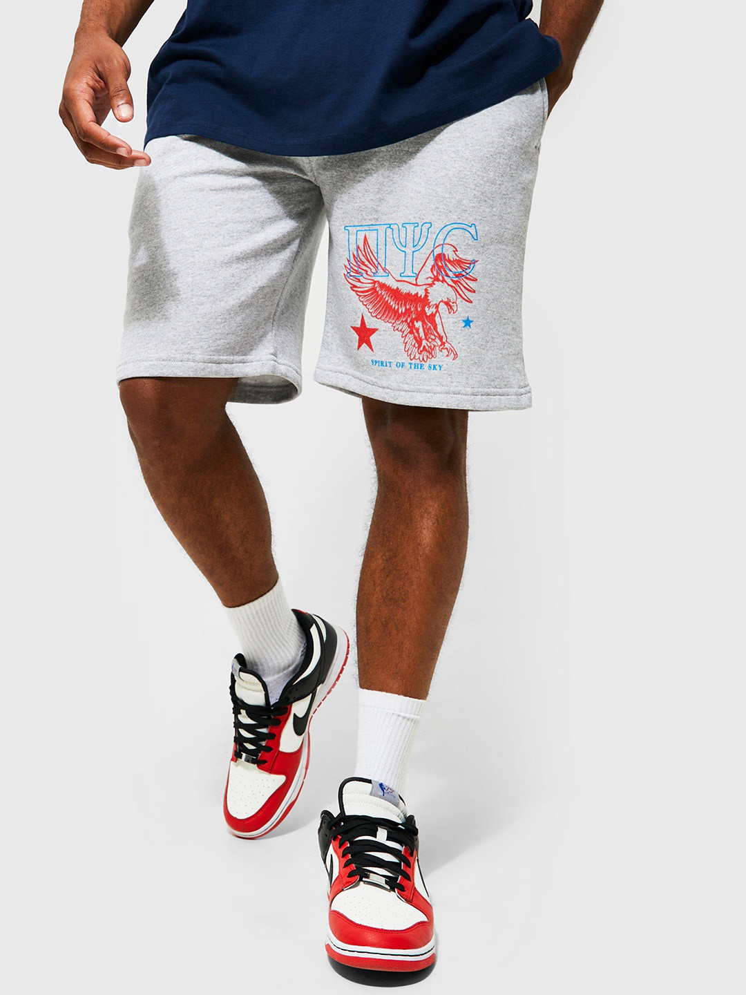 boohooMAN NYC Eagle Graphic Jersey Shorts