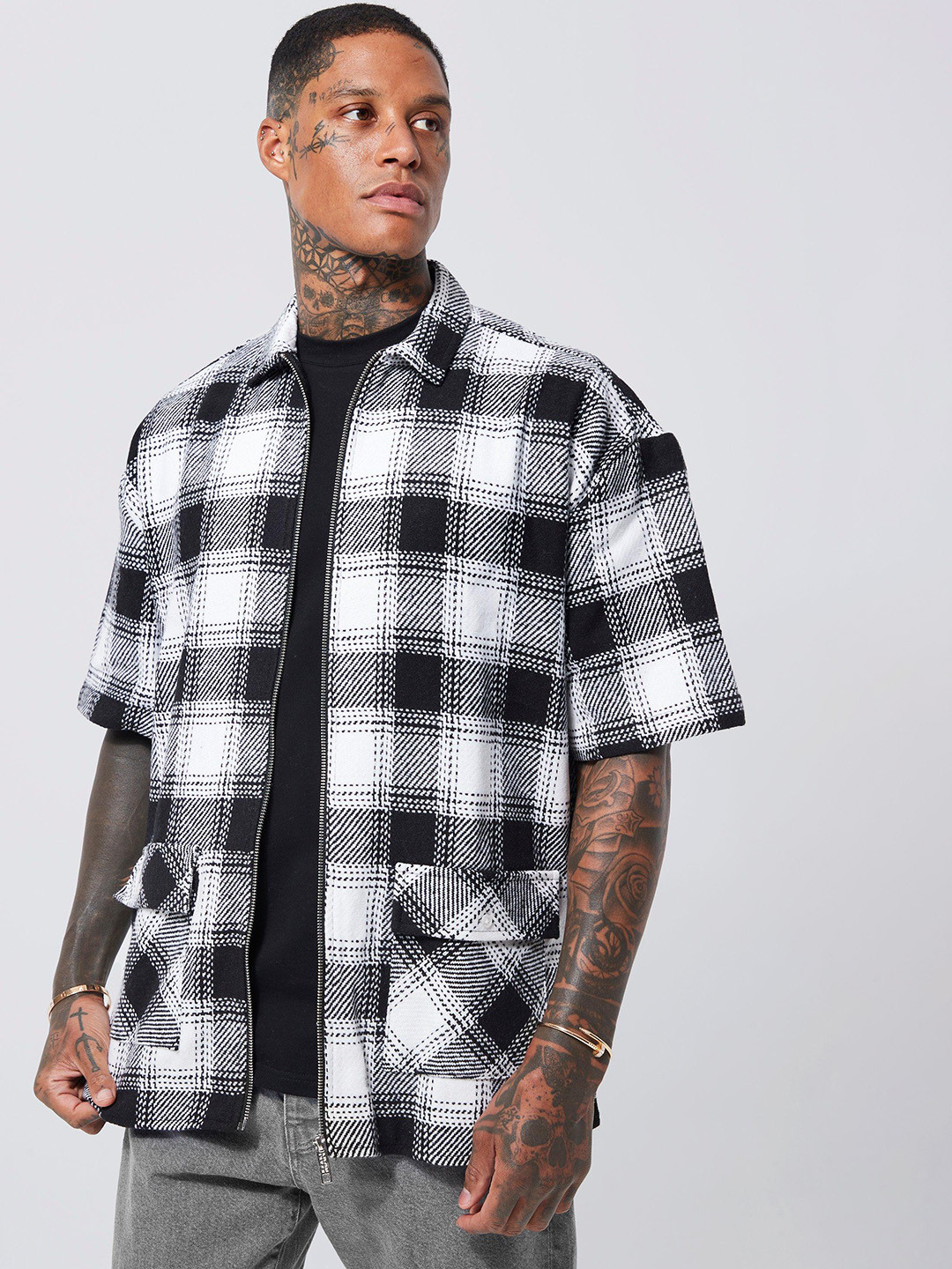 boohooMAN Tartan Checked Box Pockets Casual Shacket