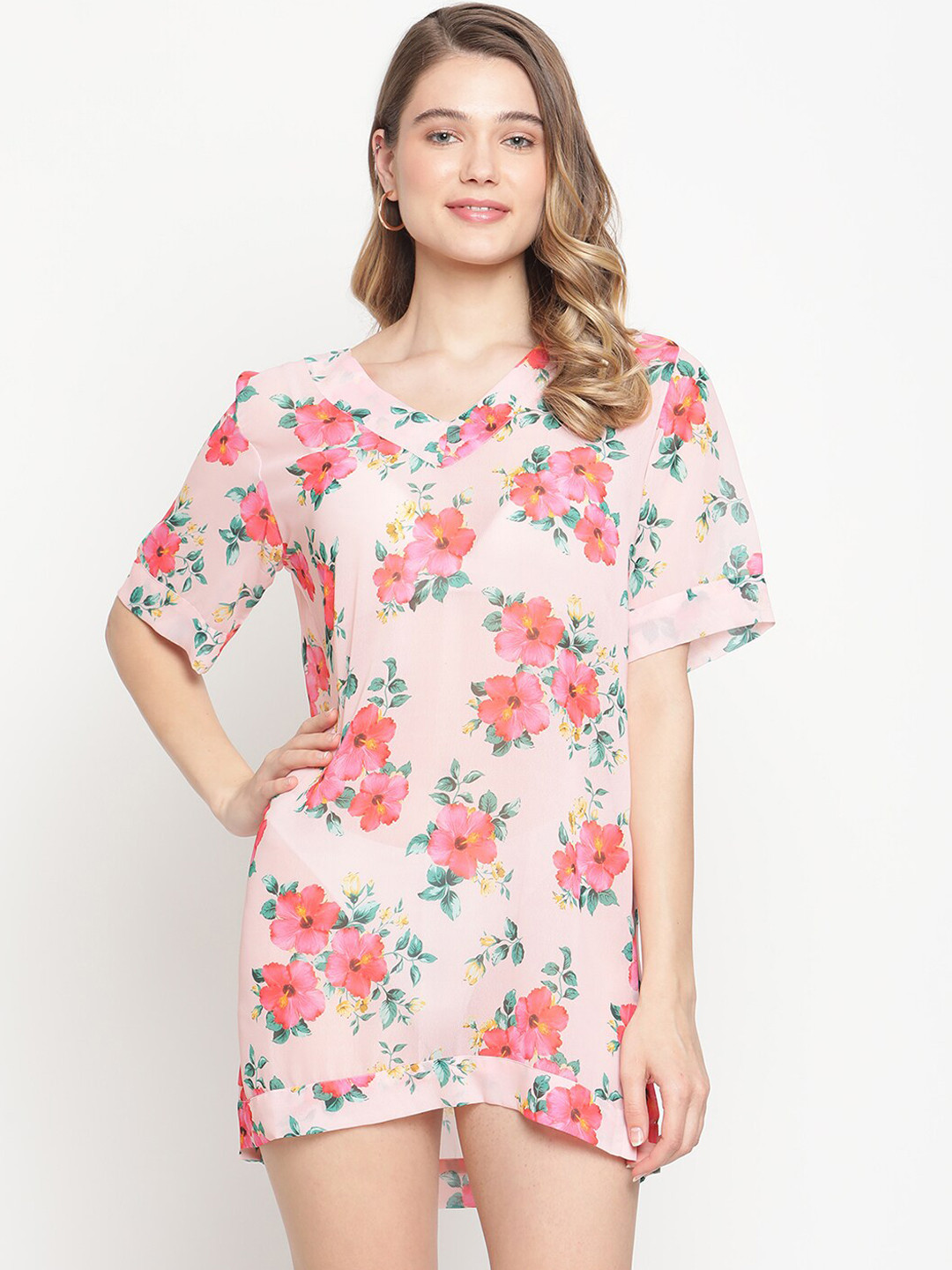 Aoba Women Floral Printed Swimwear Cover Up Top