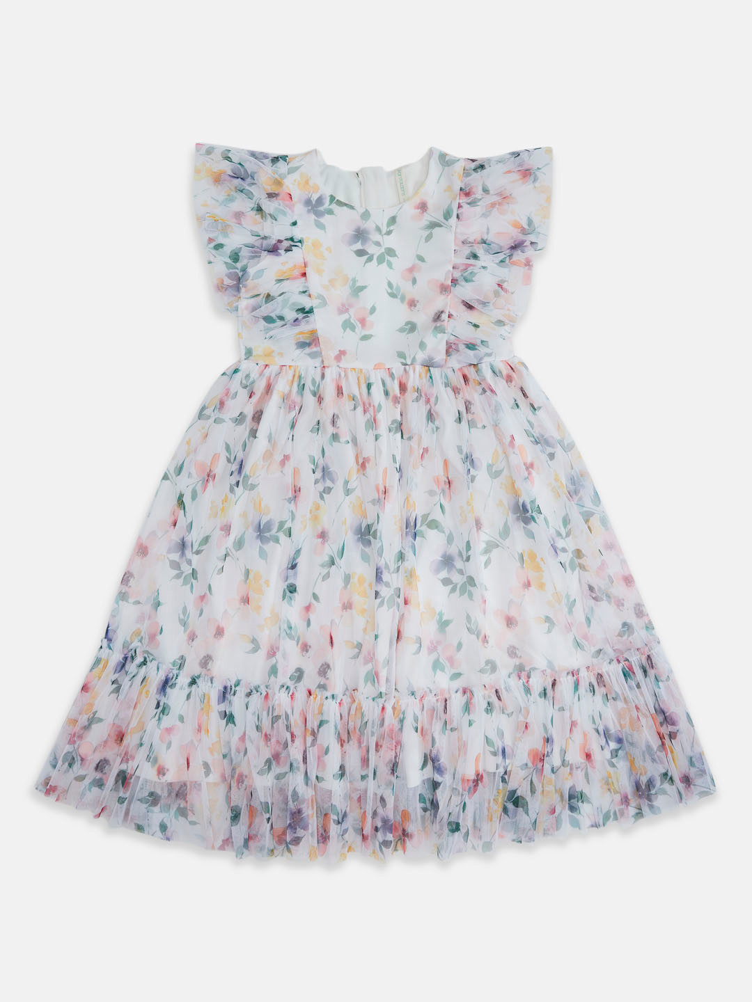 Pantaloons Junior Round Neck Floral Print Flutter Sleeves Fit & Flare Dress