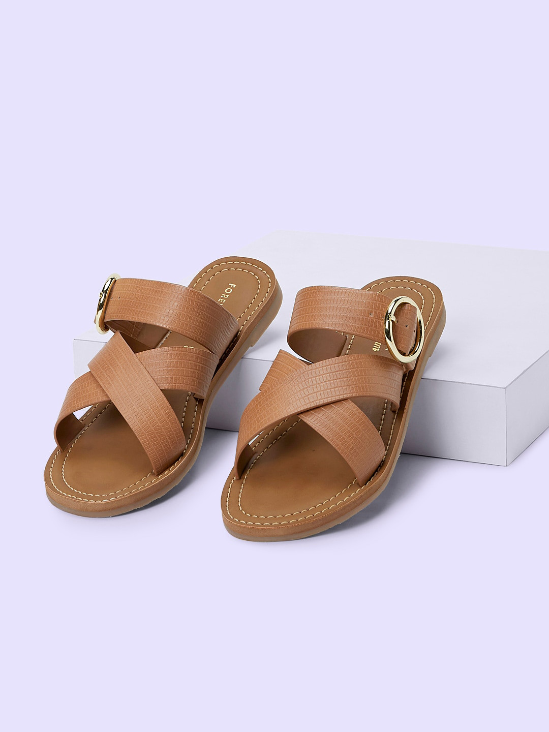 Forever Glam by Pantaloons Textured Buckled Open Toe Flats