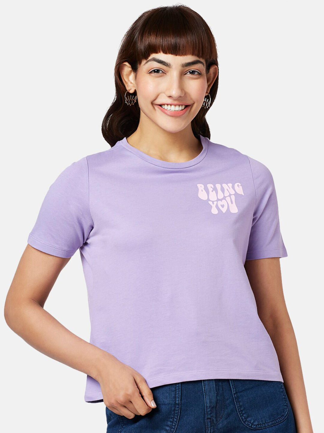 People Short Sleeves Typography Printed Cotton T-shirt