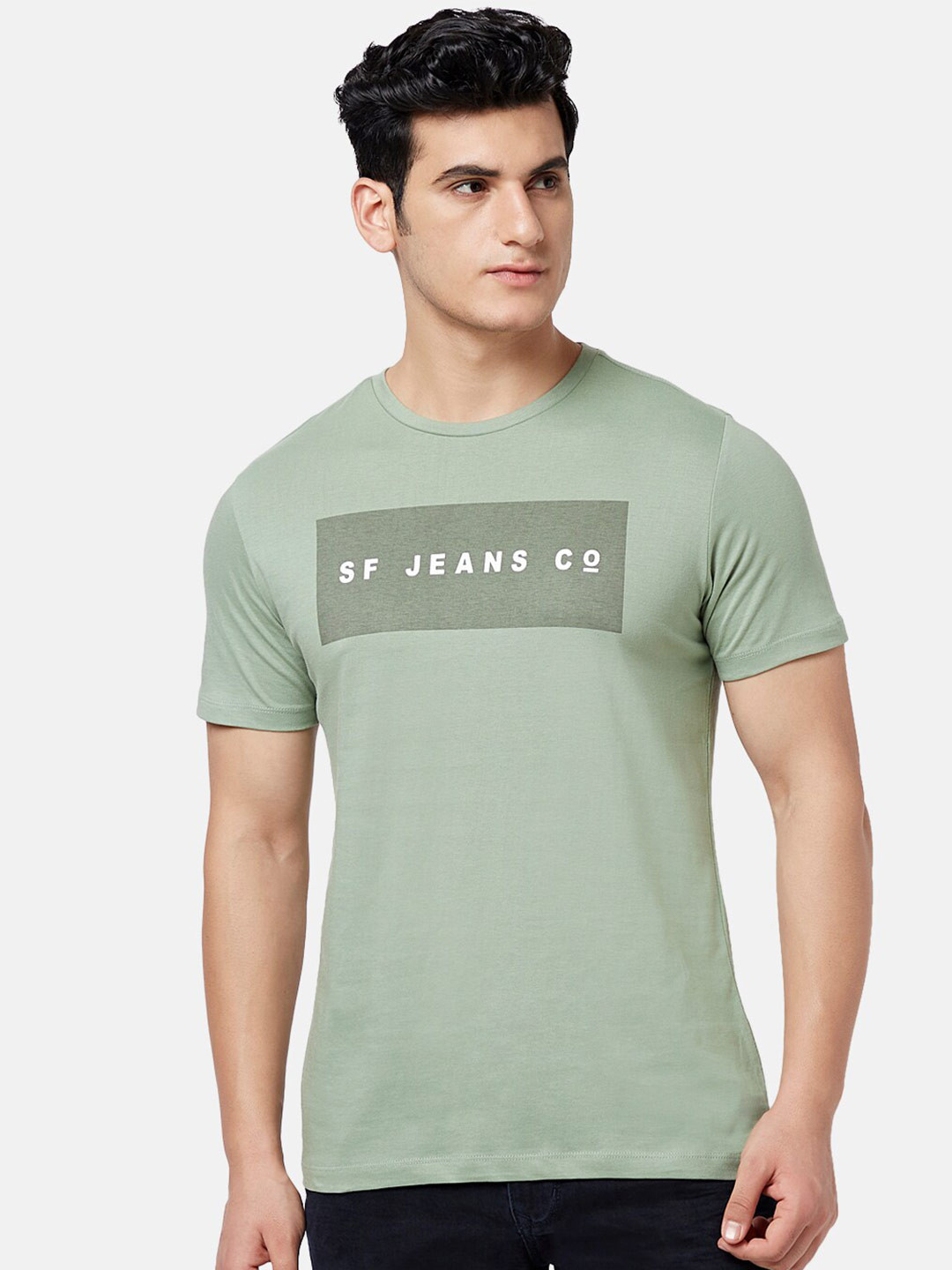 SF JEANS by Pantaloons Short Sleeves Typography Printed Cotton T-shirt