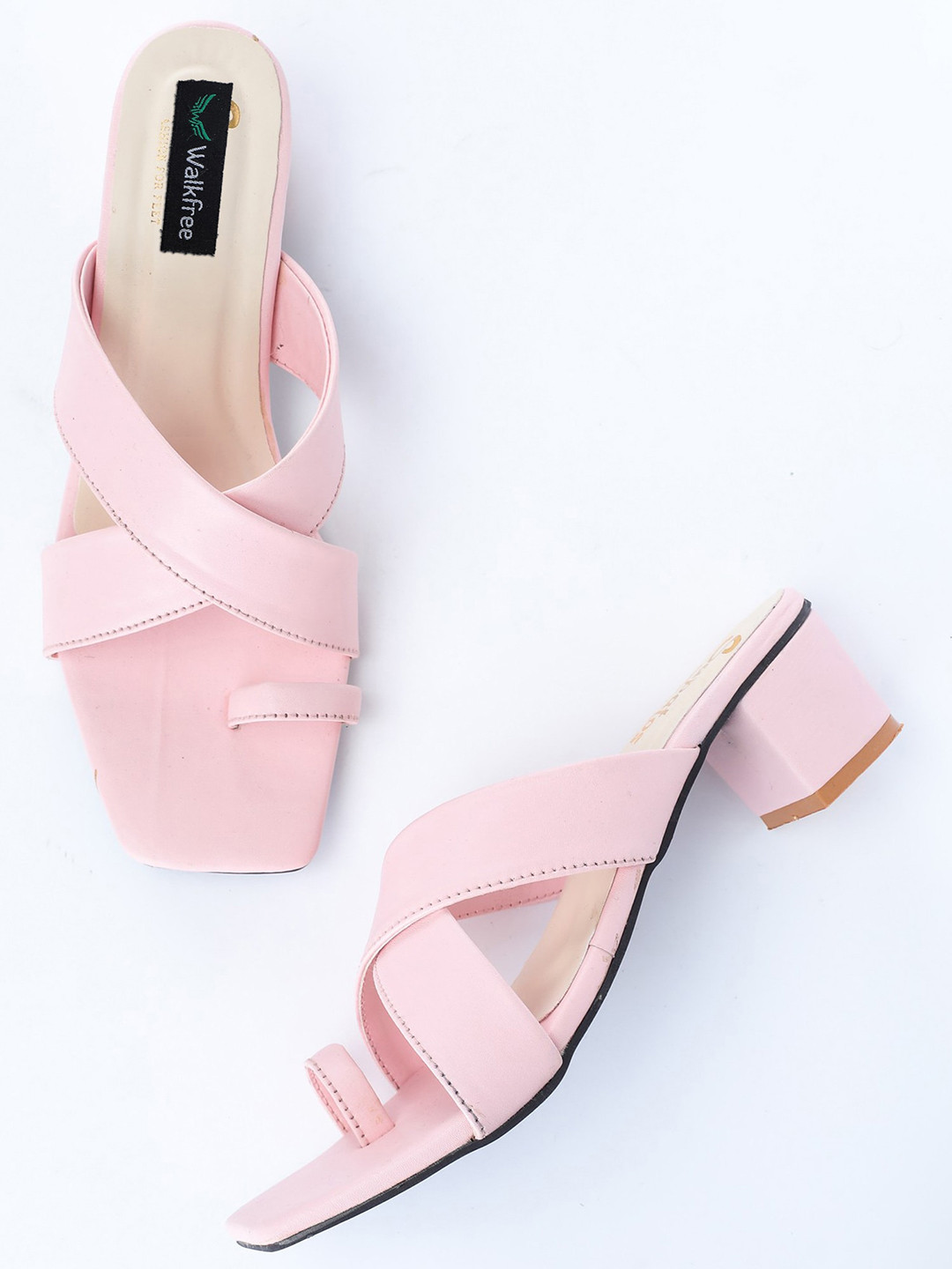 Walkfree Cross Strap One Toe Block Heels