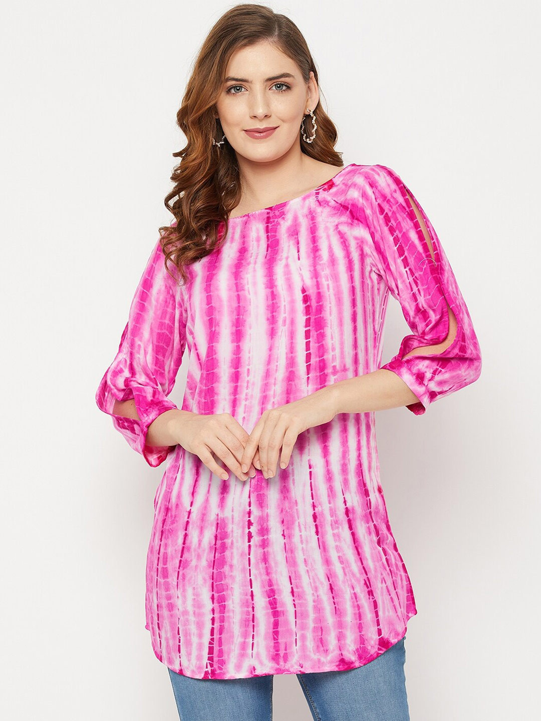 Ruhaans Boat Neck Slit Sleeves Tie and Dye Top