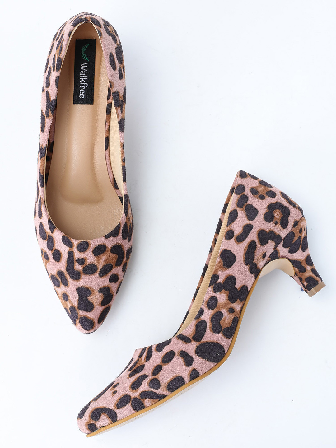 Walkfree Printed Pointed Toe Kitten Heel Pumps