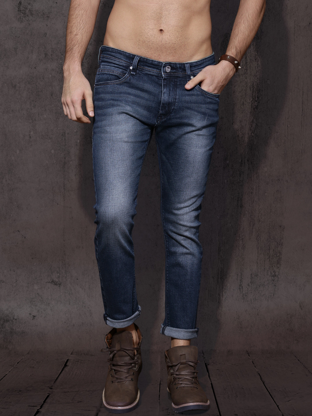 Roadster Men Blue Cropped Skinny Fit Mid-Rise Clean Look Stretchable Jeans