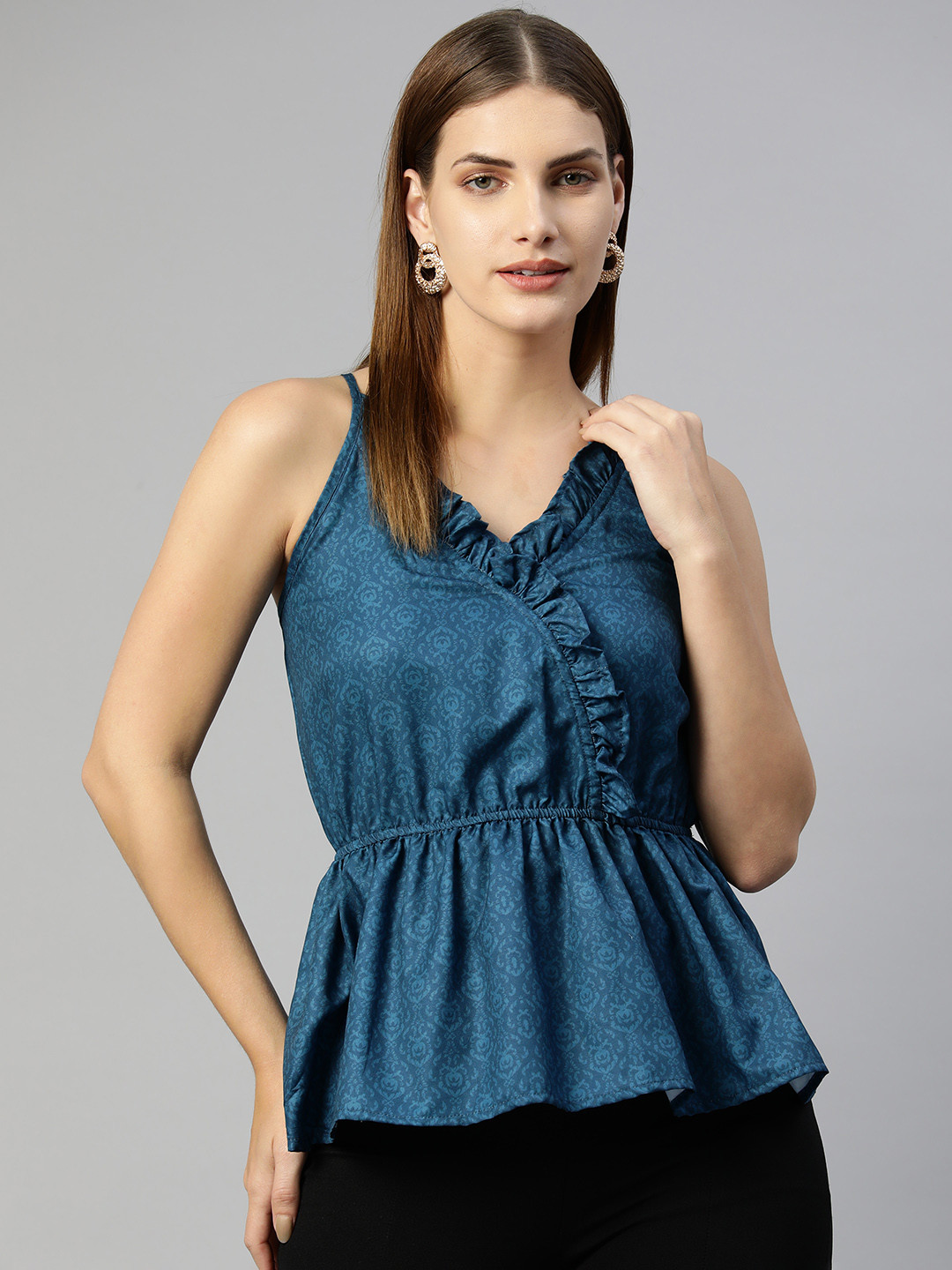 JAINISH Ethnic Motifs Printed Ruffles Peplum Top