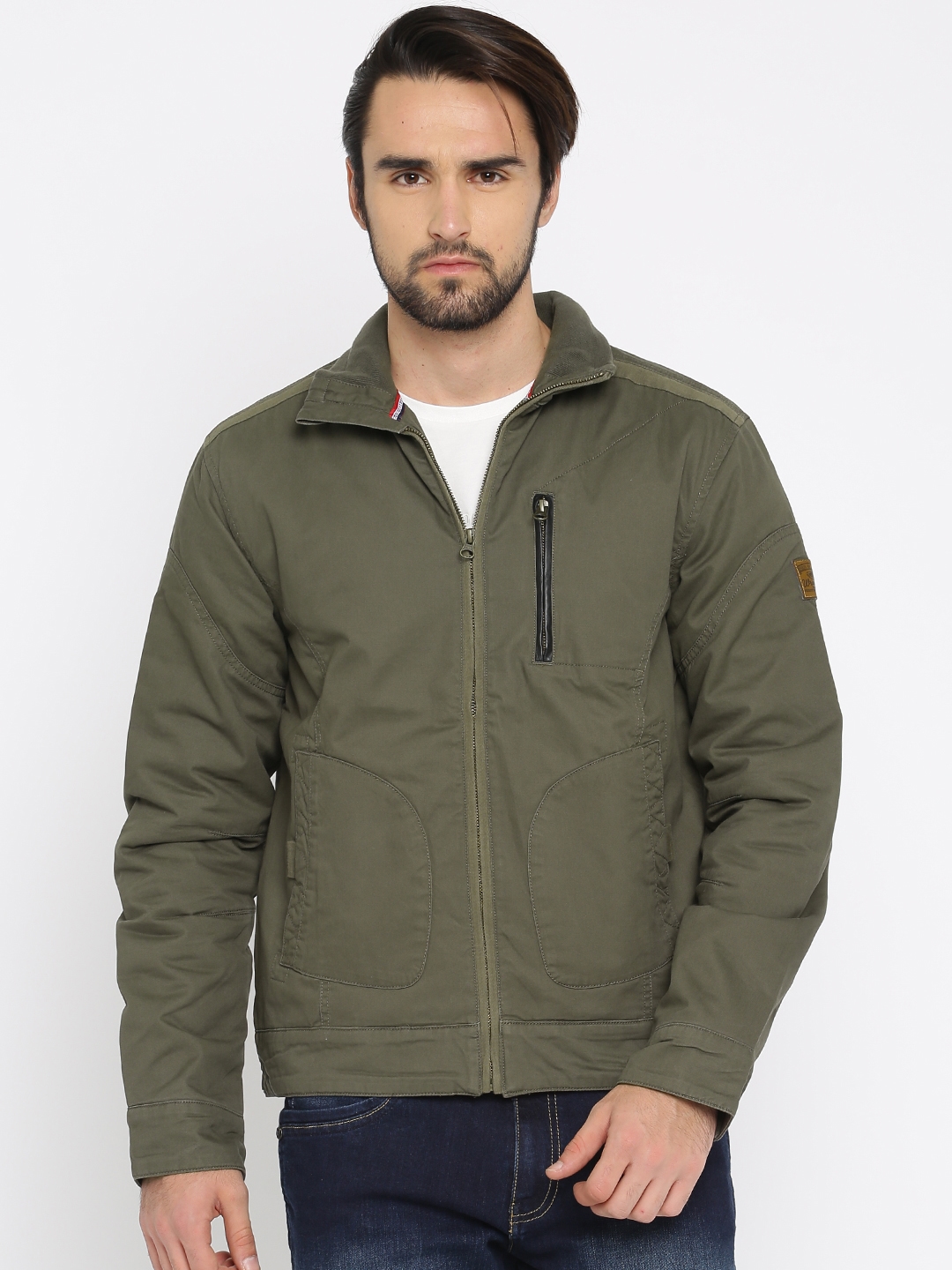 Buy Wrangler Men Olive Green Solid Padded Slim Fit Jacket - Jackets for Men  2203540 | Myntra