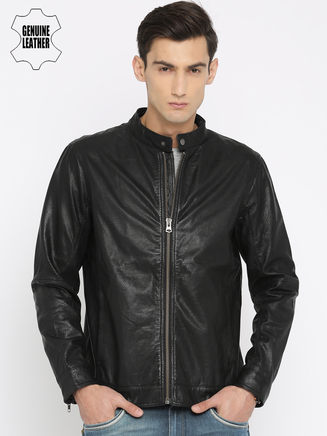 Buy Wrangler Men Black Solid Biker Leather Slim Fit Jacket - Jackets for  Men 2203549 | Myntra