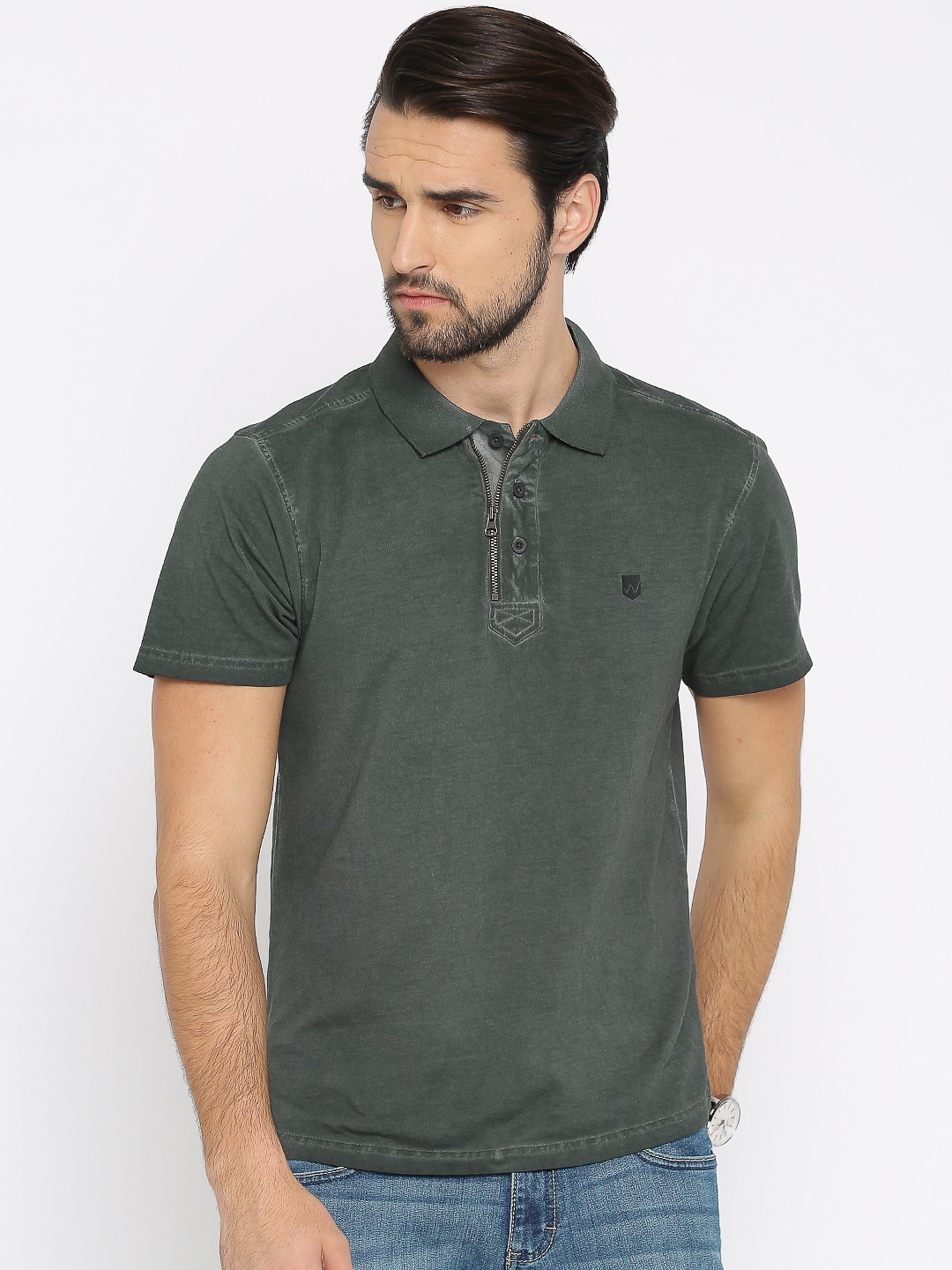 Wrangler Men Green Solid Polo Collar Pure Cotton T Shirt - Tshirts Men 2203572 | Myntra
