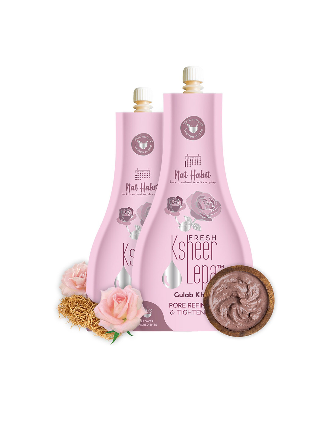 Nat Habit Set Of 2 Gulab Khus Fresh Ksheer Lepa - 40 gm Each