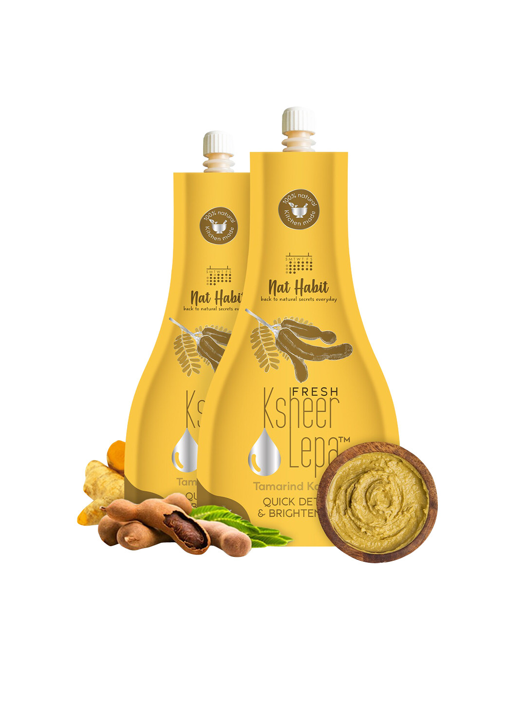 Nat Habit 2Pcs Fresh Tamarind Kasturi Ksheer Face Mask for Detan & Brightening - 40g Each