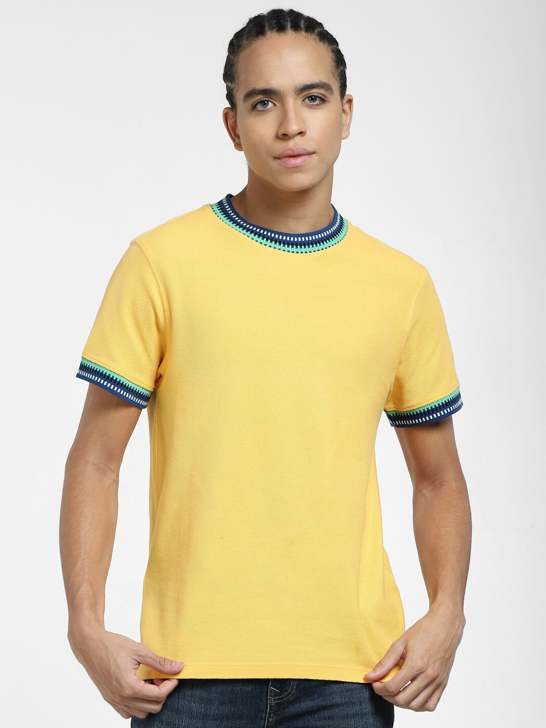 Jack & Jones High Neck Embroidered Cotton Slim Fit T-shirt