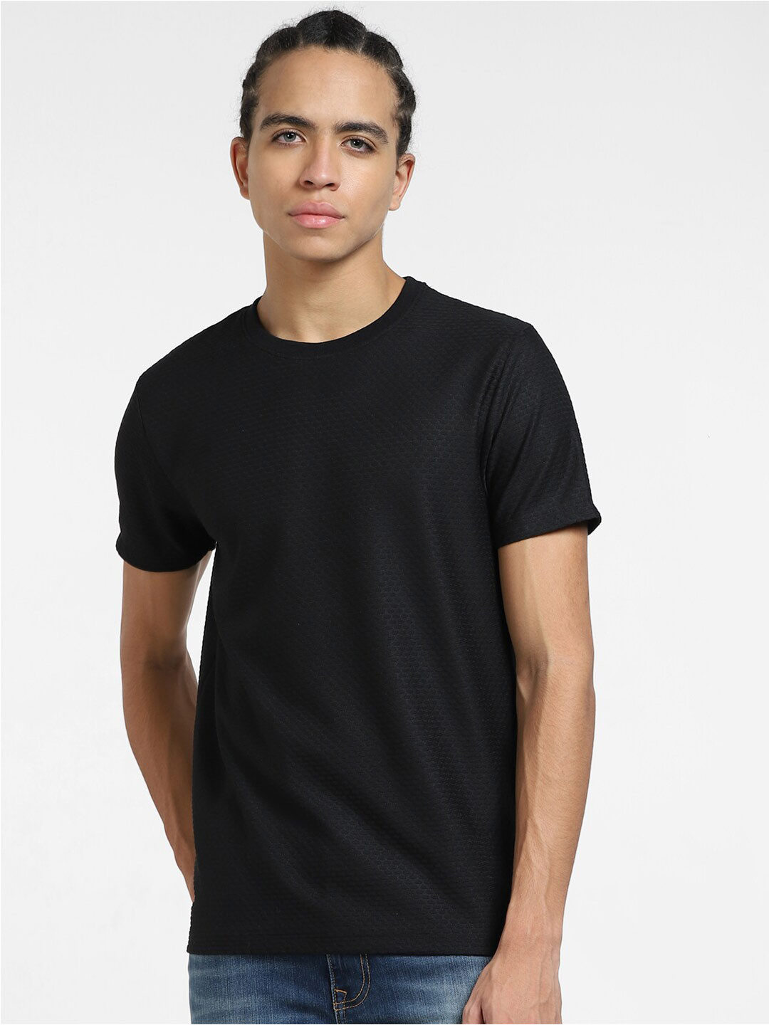 Jack & Jones Self Design Cotton Slim Fit T-shirt