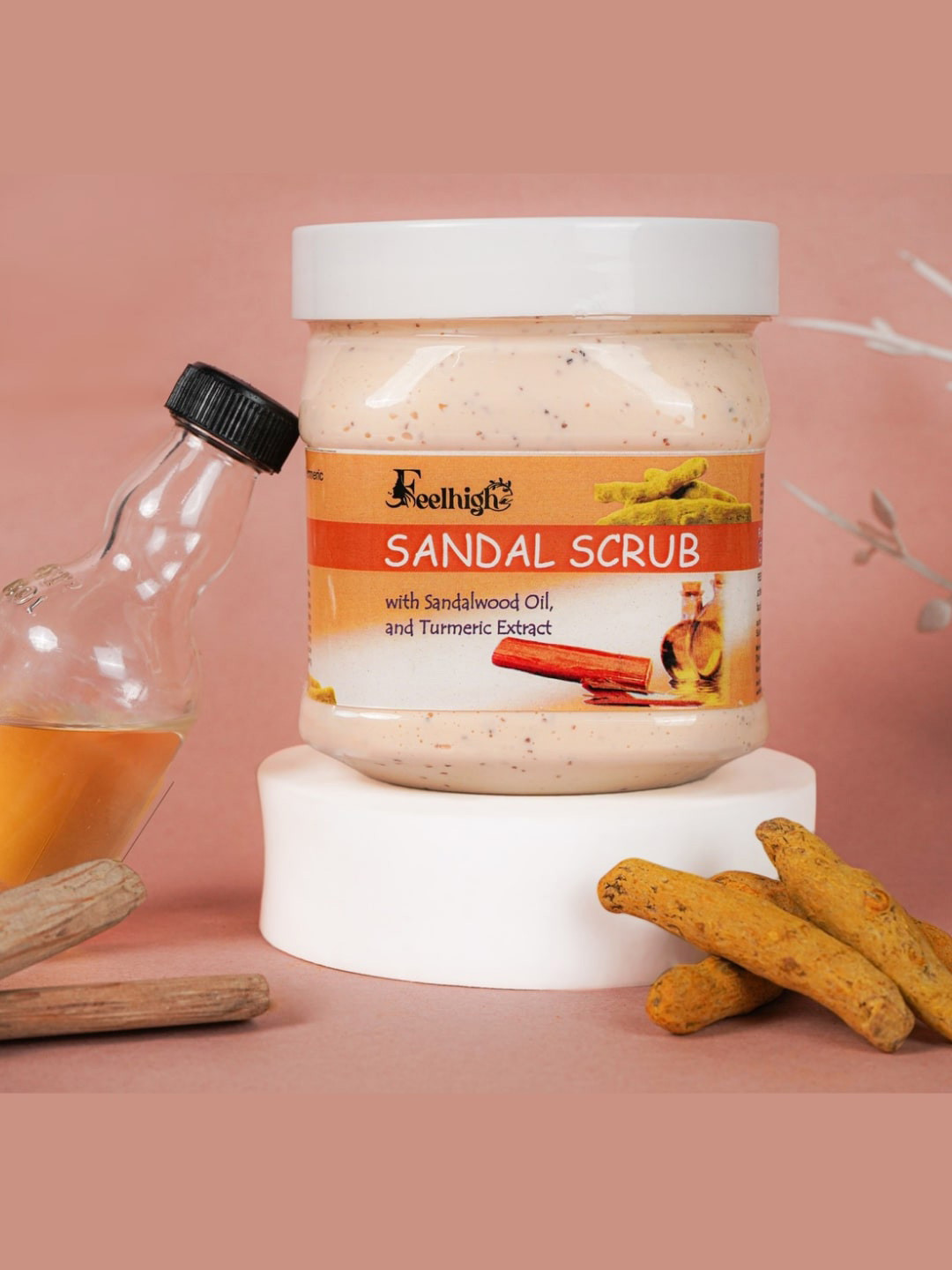 FEELHIGH Sandal Scrub  Enriched With Sandal & Turmeric For Face & Body Use 500 gm