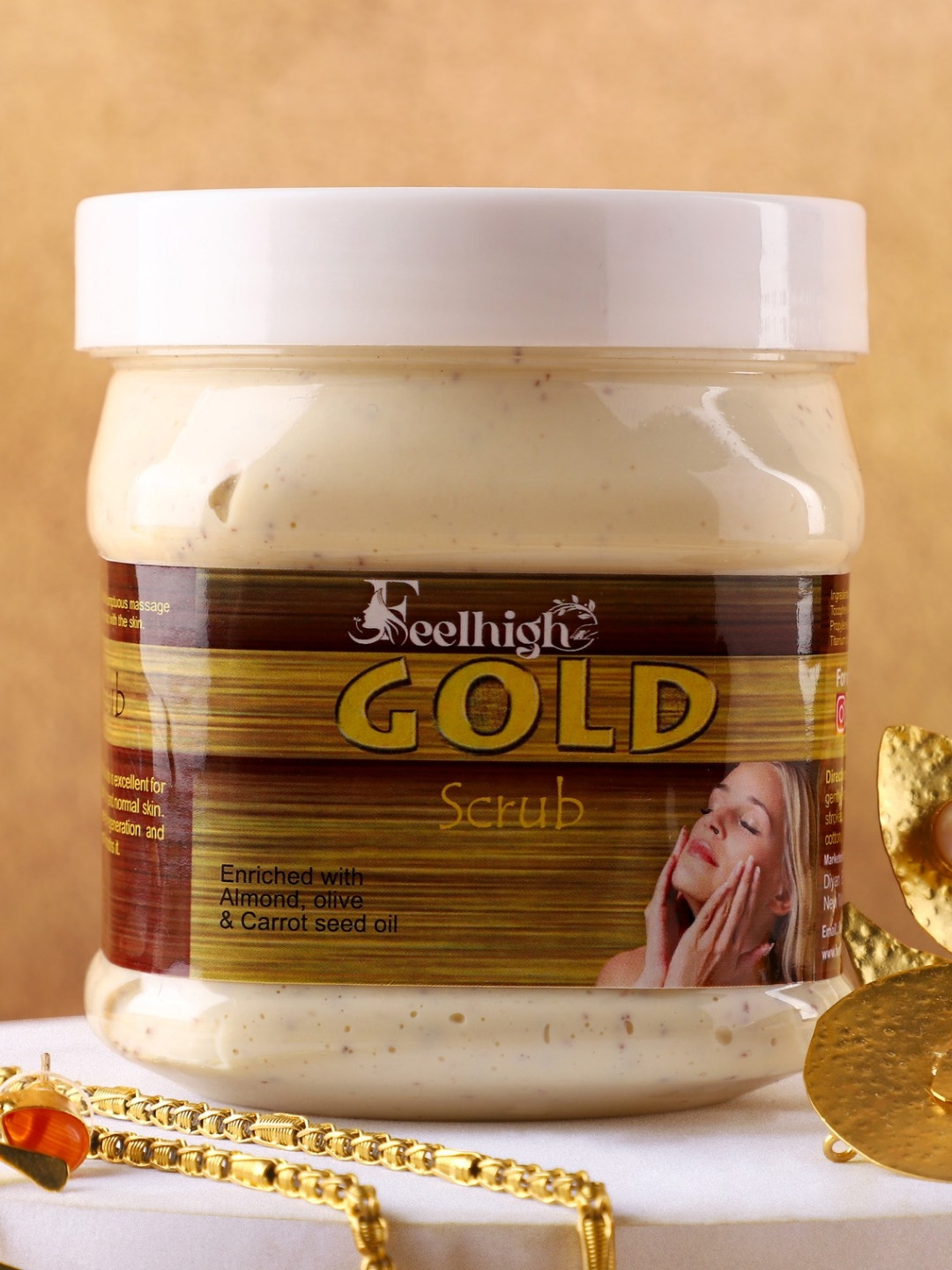 FEELHIGH Gold Face & Body Scrub with Almond & Olive - 500 ml